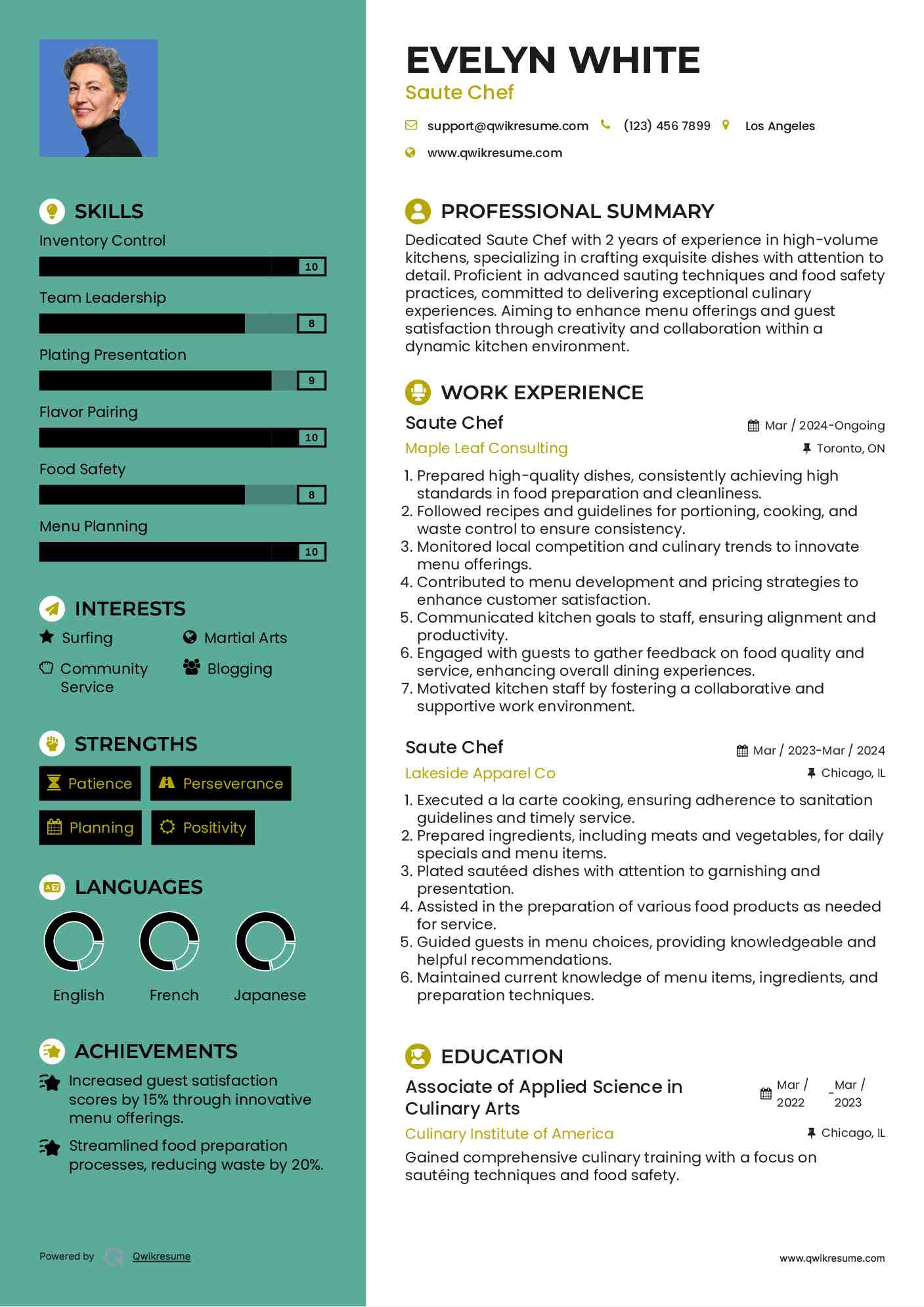 Saute Chef Resume Template