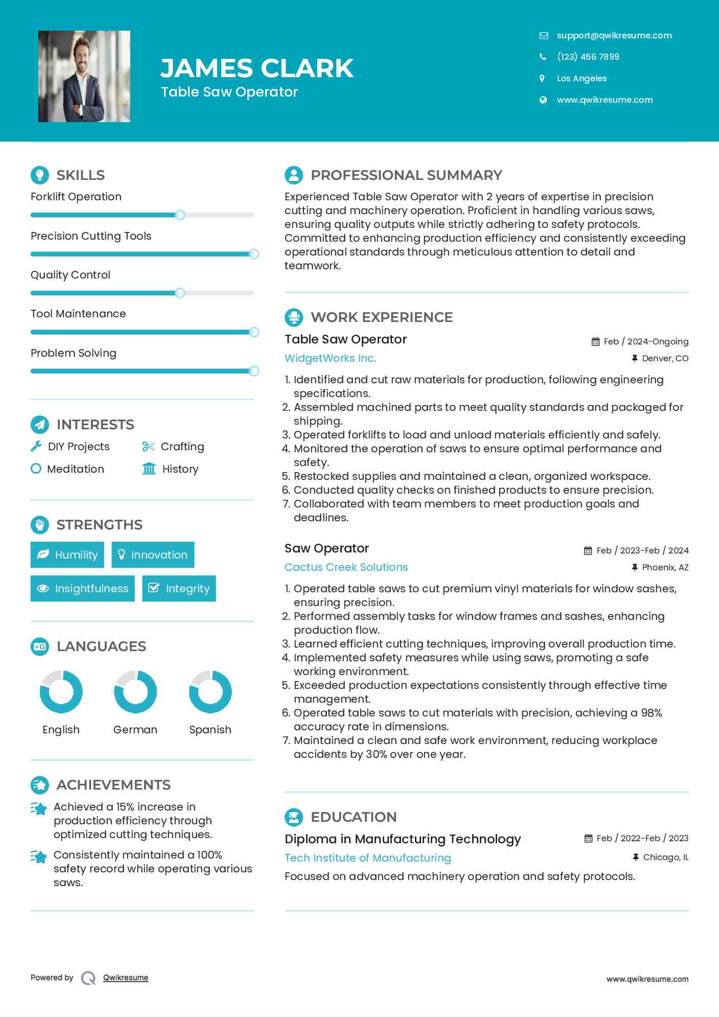 Saw Operator Resume Samples QwikResume