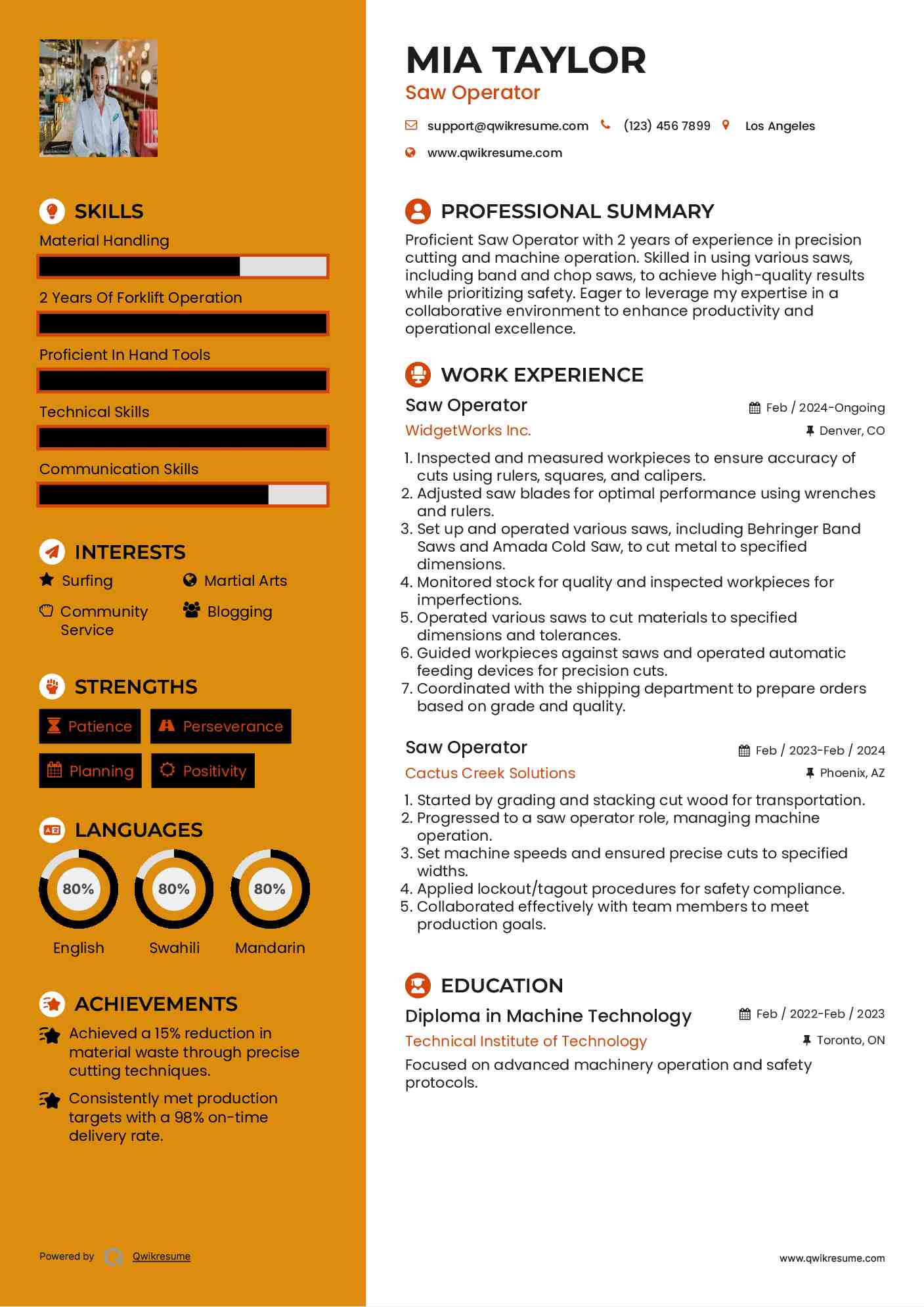 10 Saw Operator Resume Samples - Saw Operator 1565341542 Pdf 