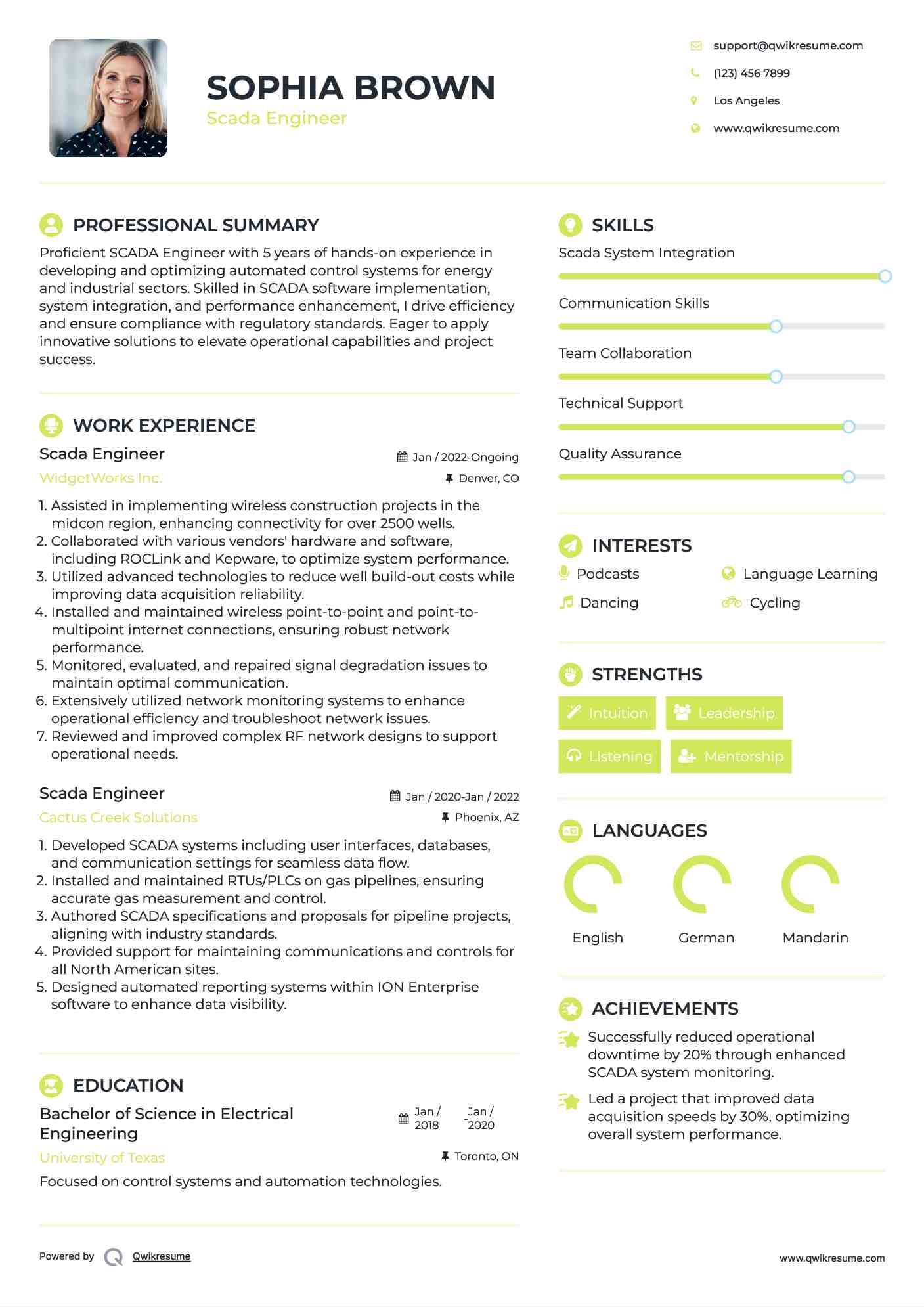 Scada Engineer Resume Sample
