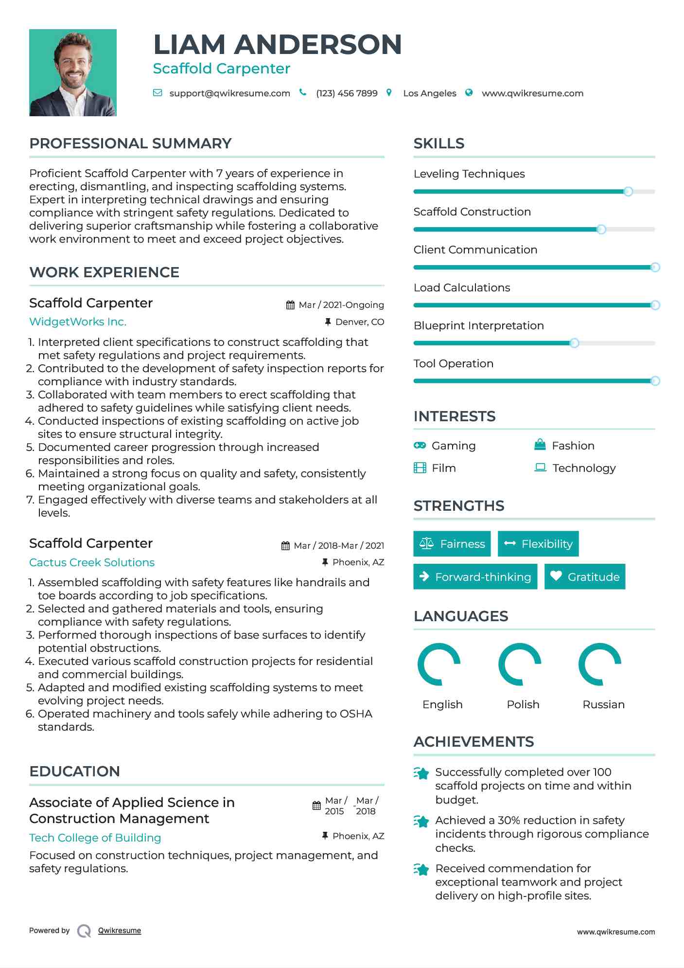 Scaffold Carpenter Resume Model