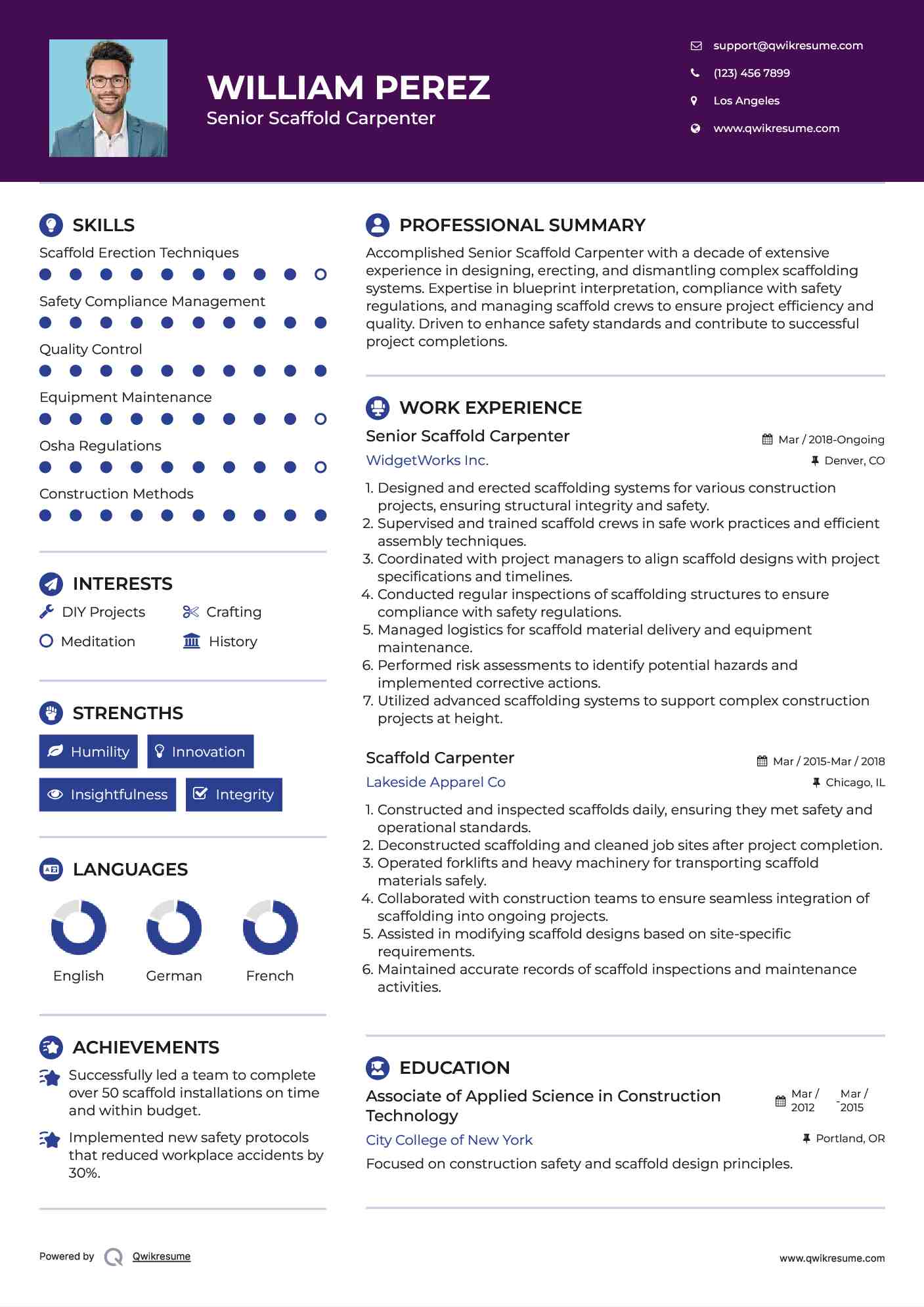 Senior Scaffold Carpenter Resume Model