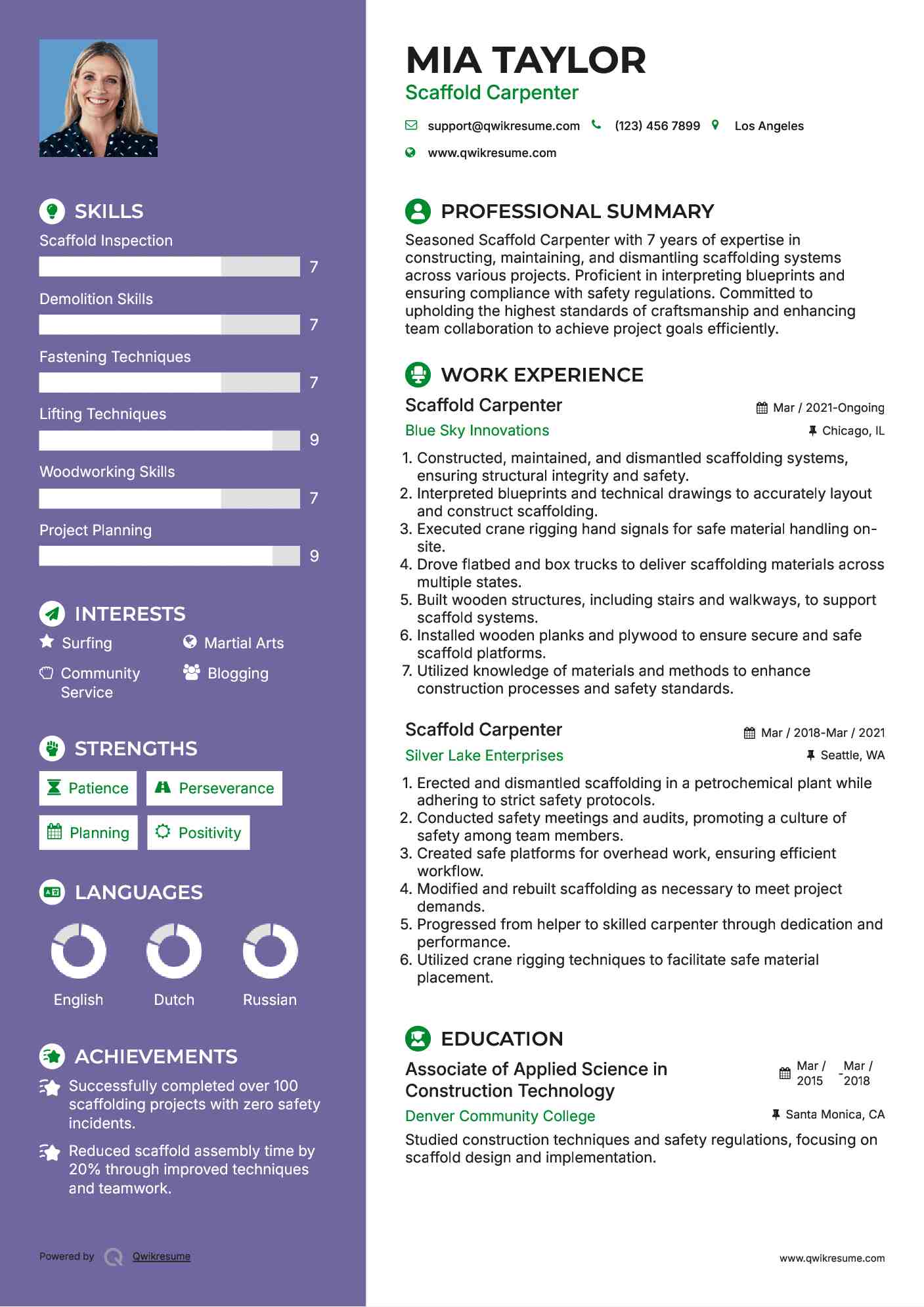 Scaffold Carpenter Resume Template