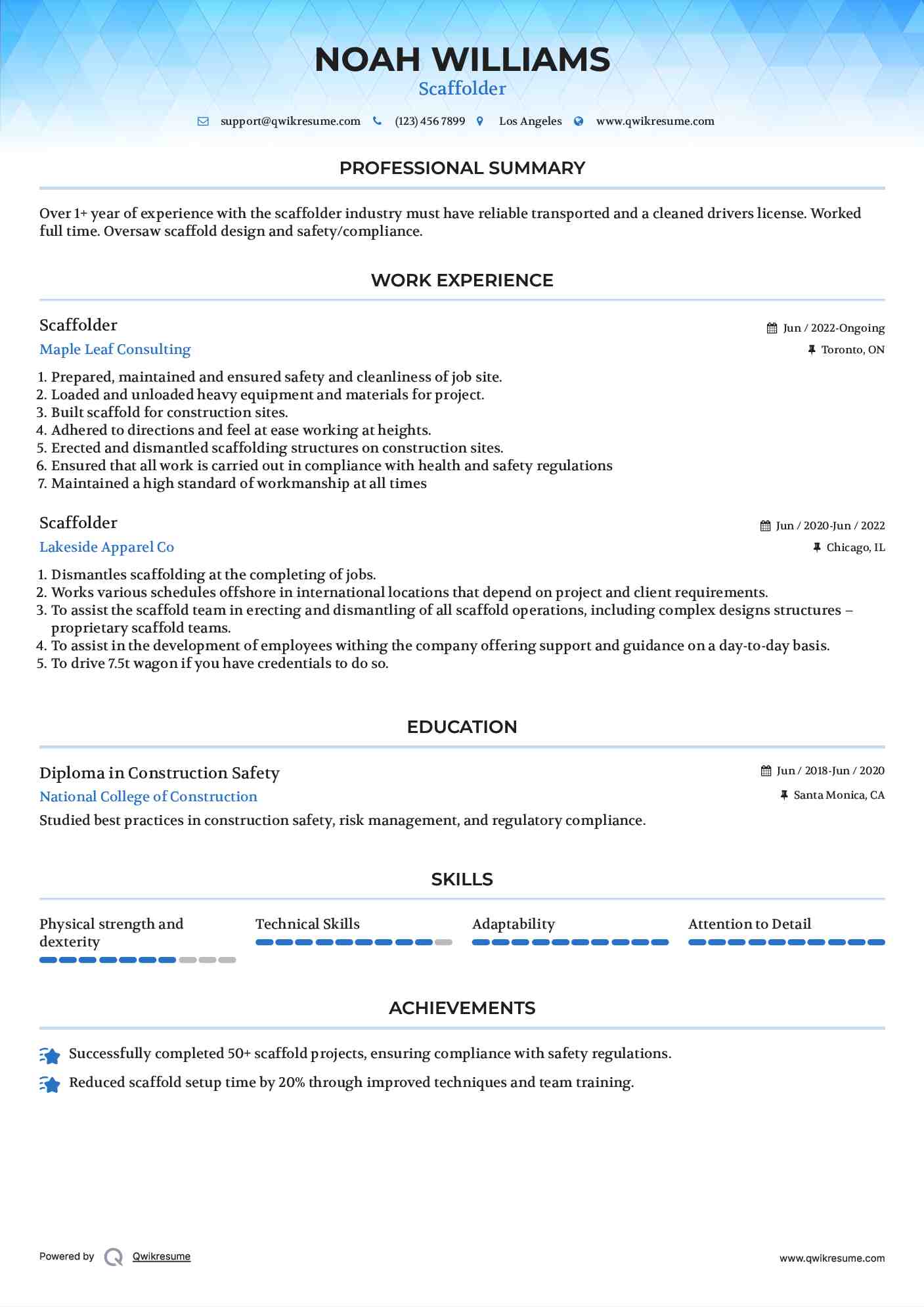 Scaffolder Resume Format