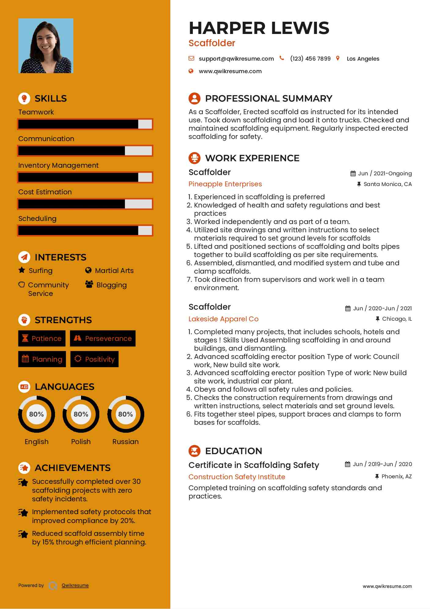 Scaffolder Resume Sample