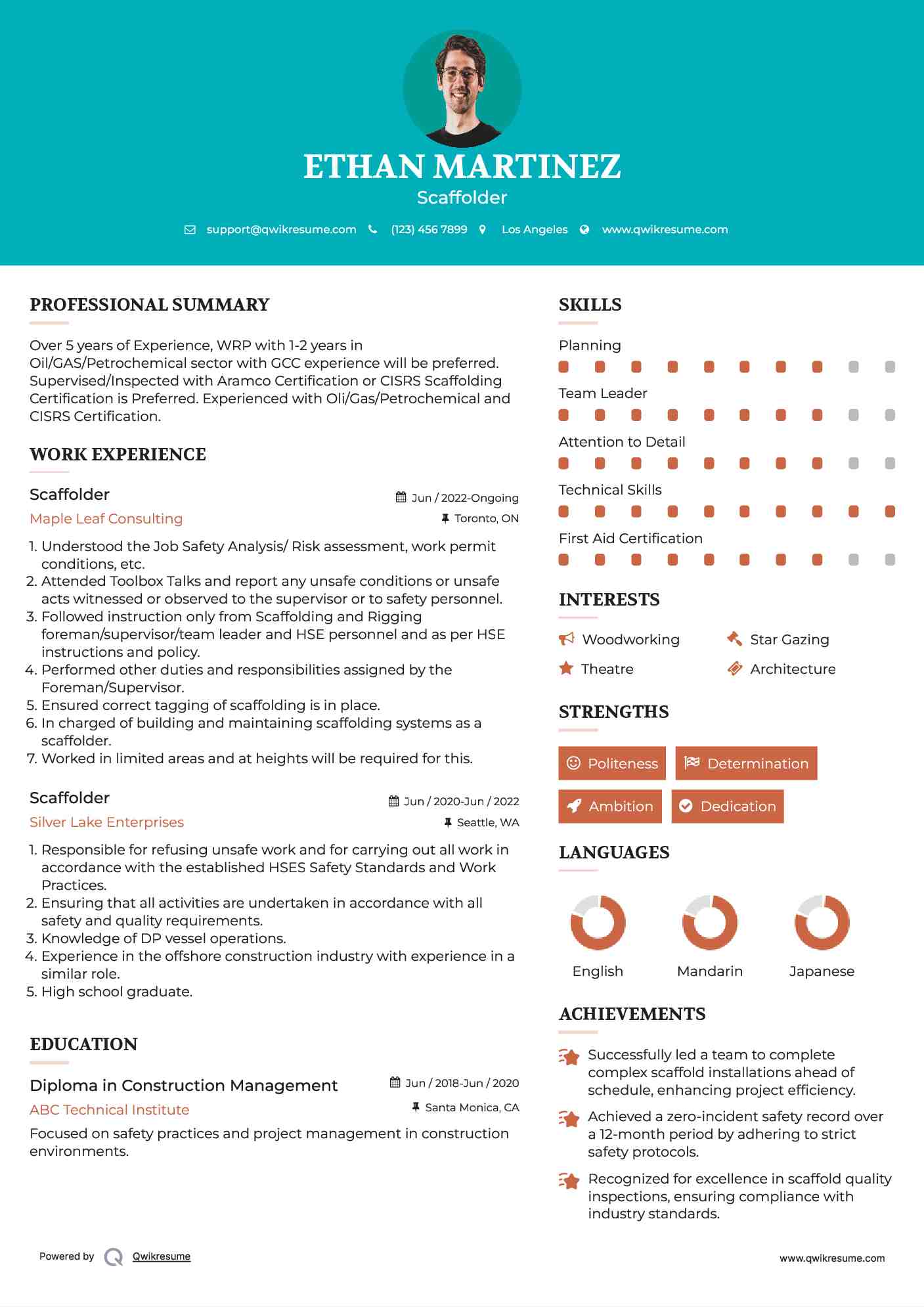 Scaffolder Resume Sample