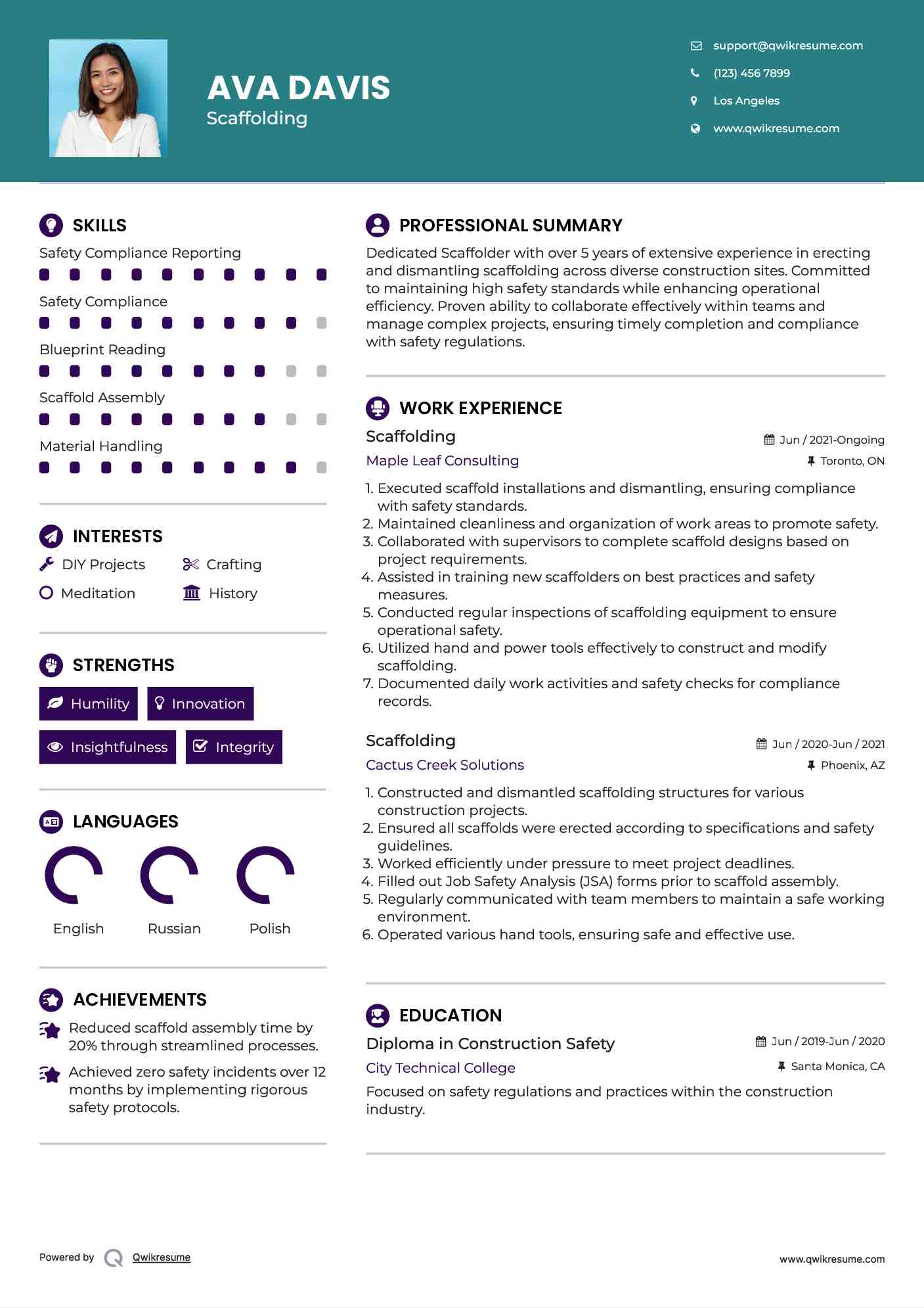Scaffolding Resume Samples QwikResume