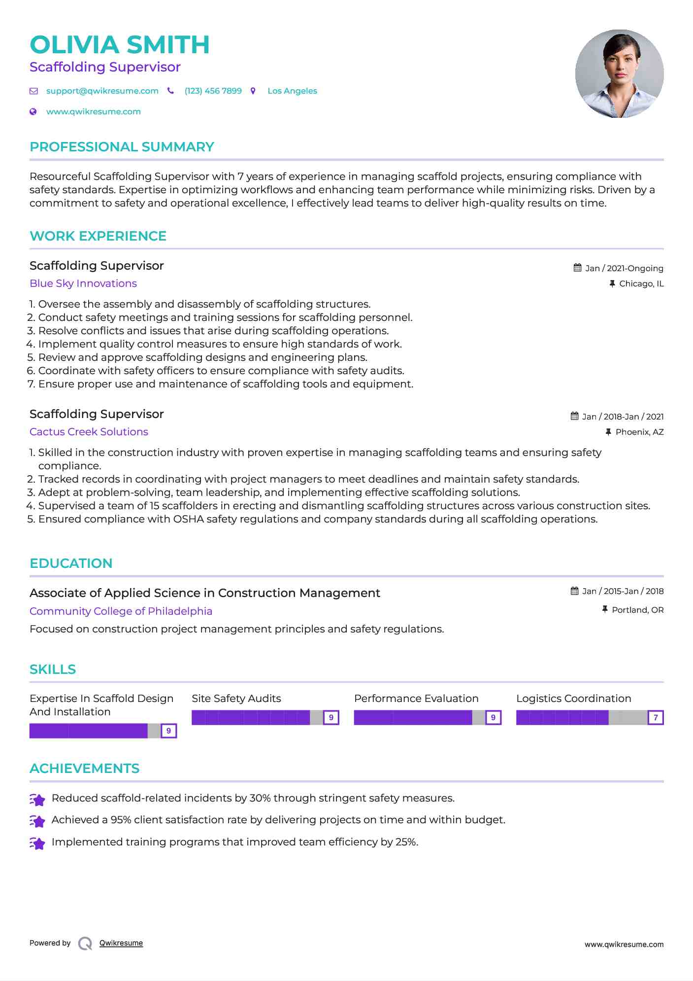 Scaffolding Supervisor Resume Example