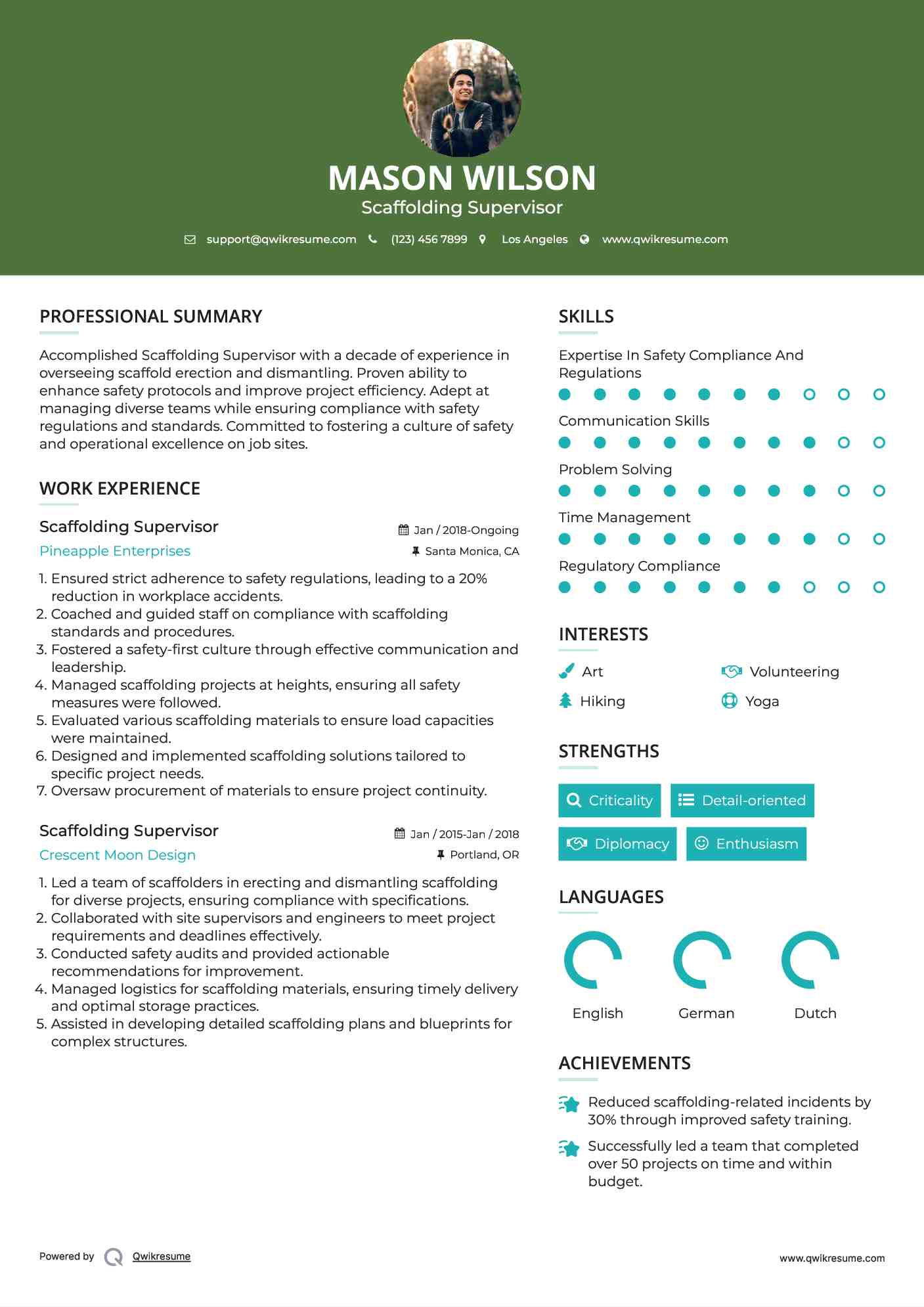 Scaffolding Supervisor Resume Example