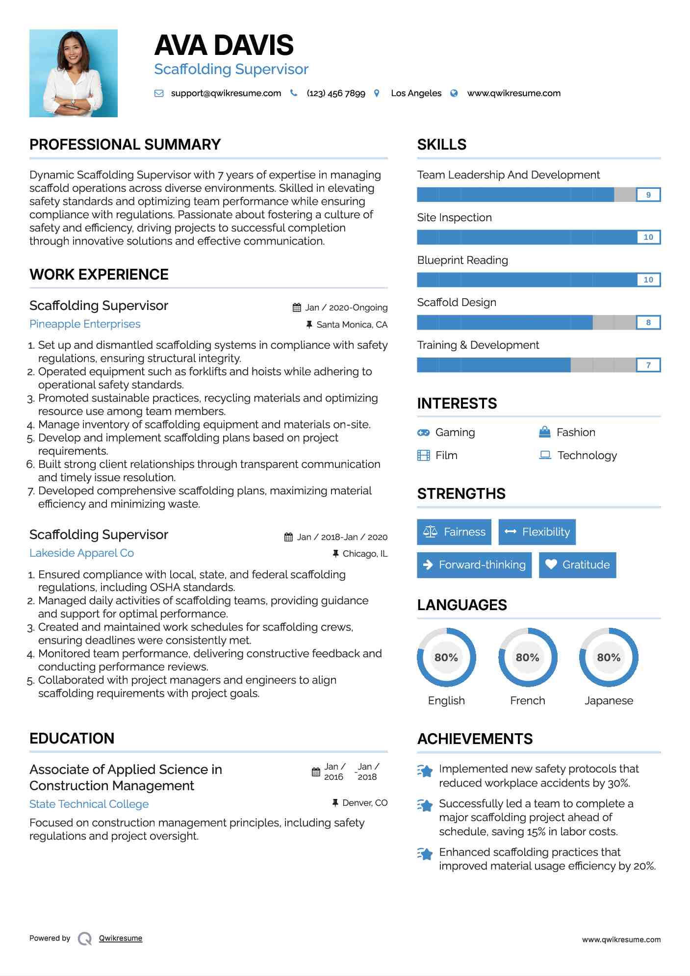 Scaffolding Supervisor Resume Model