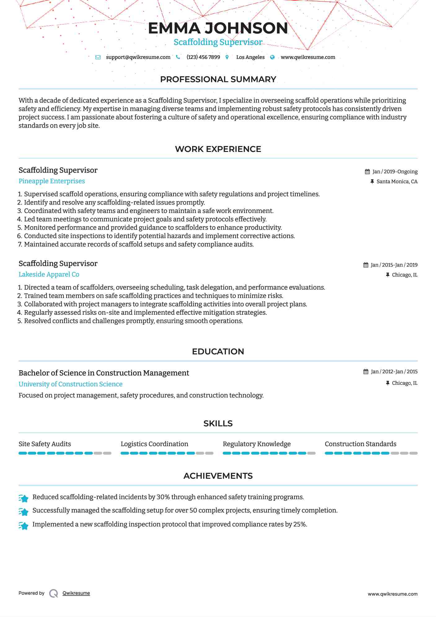 Scaffolding Supervisor Resume Example