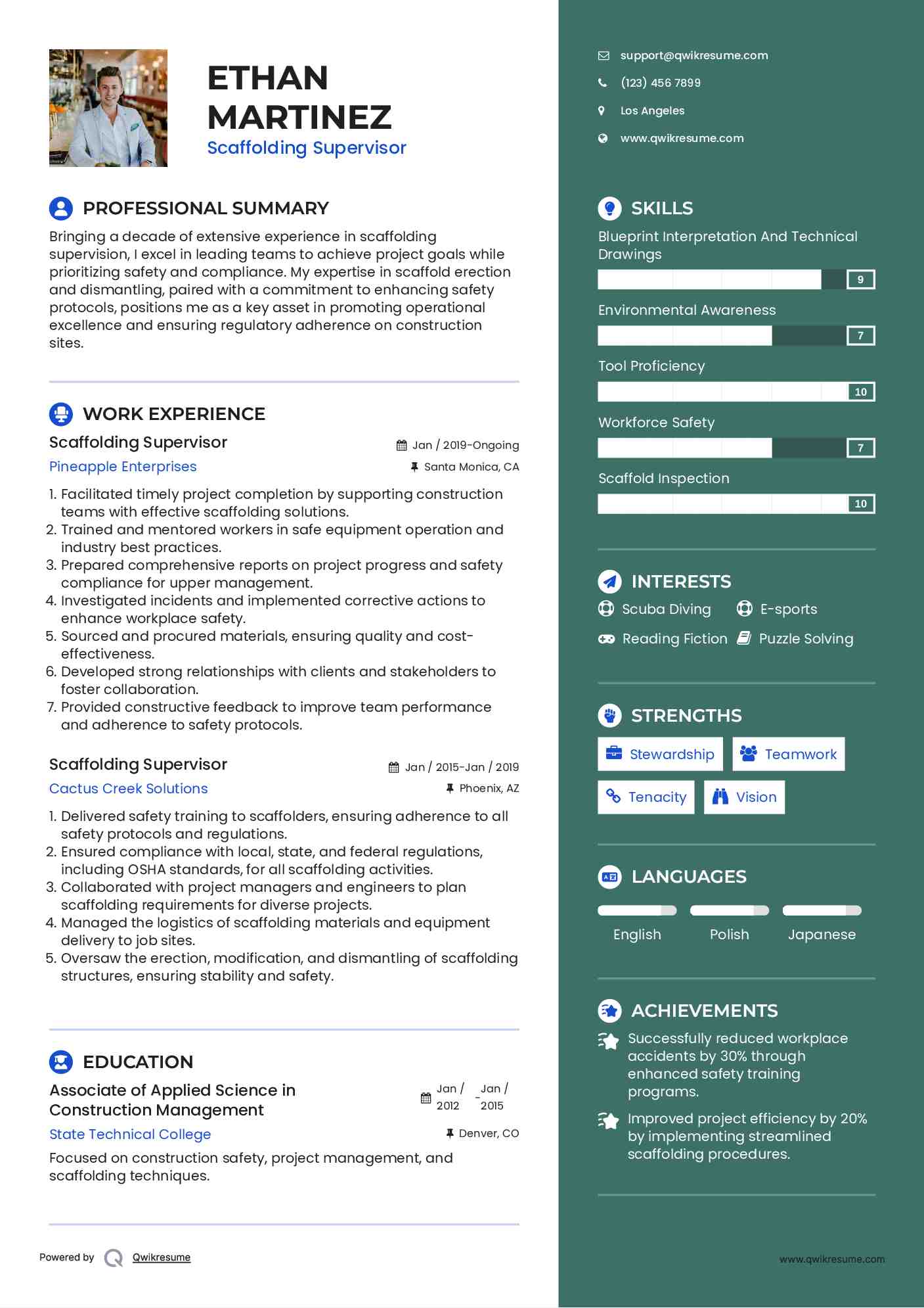 Scaffolding Supervisor Resume Sample