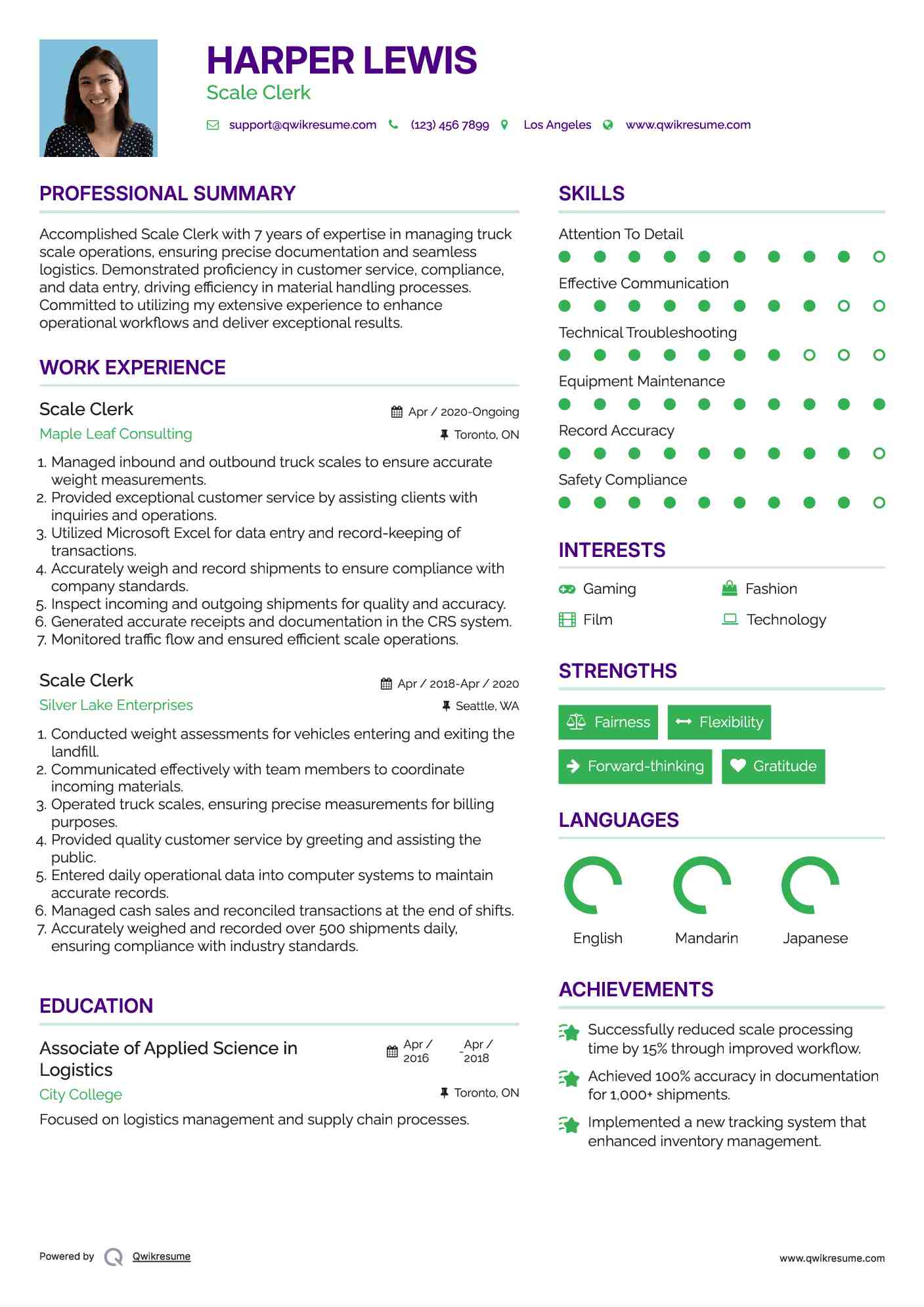 Scale Clerk Resume Format