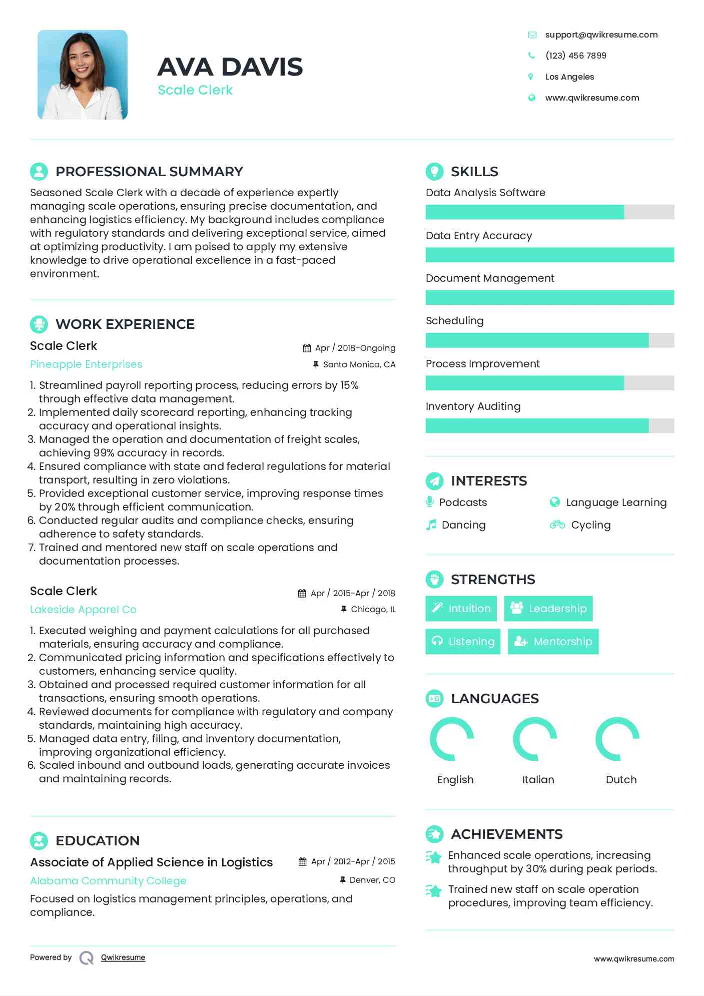 Scale Clerk Resume Template
