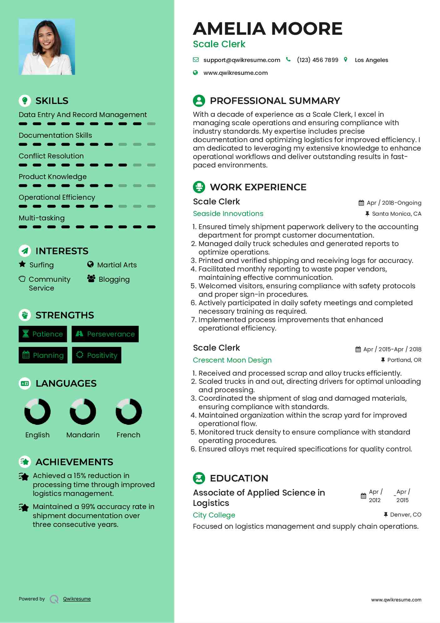 Scale Clerk Resume Model