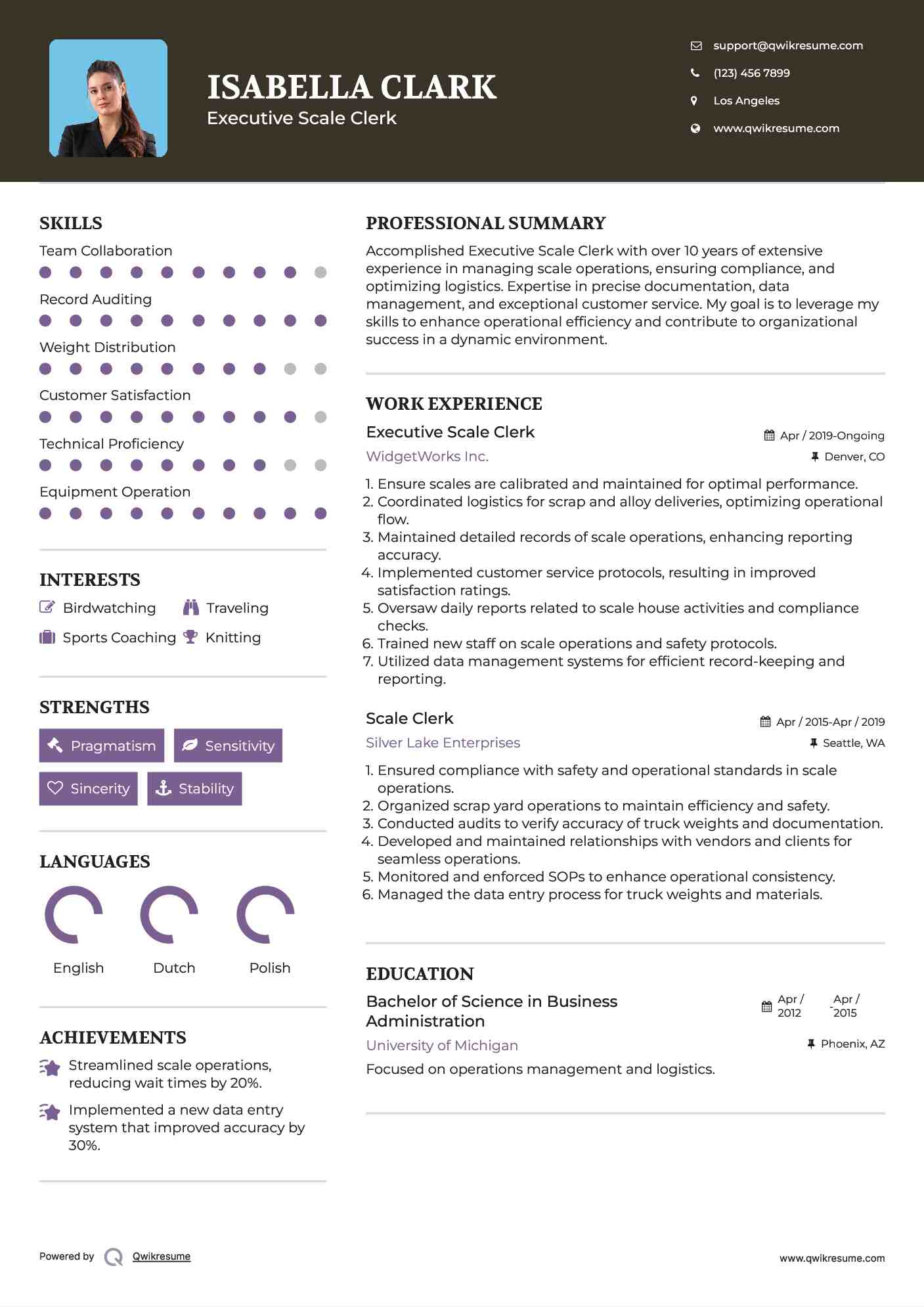 Executive Scale Clerk Resume Format