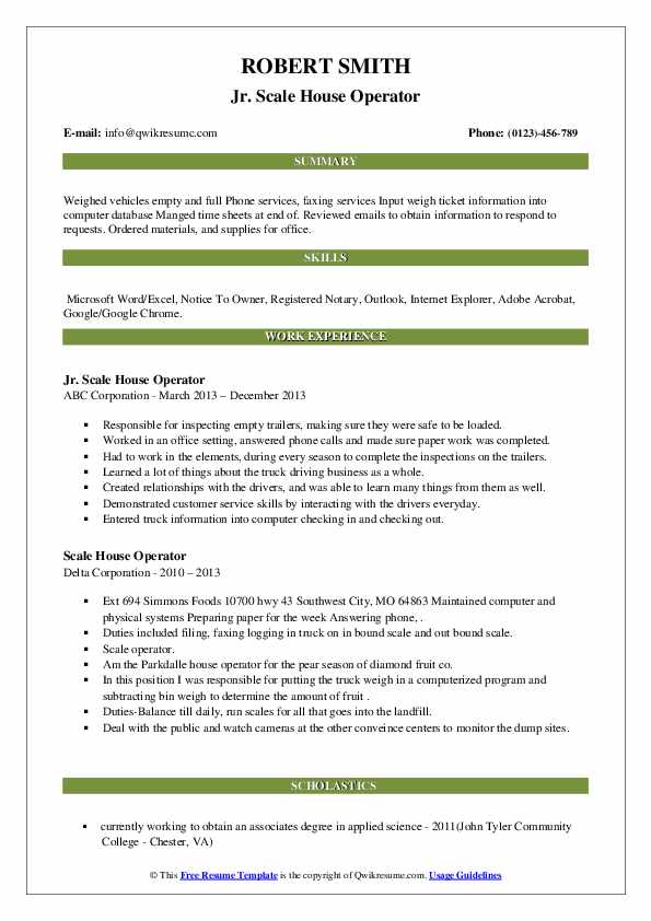 Scale House Operator Resume Samples QwikResume