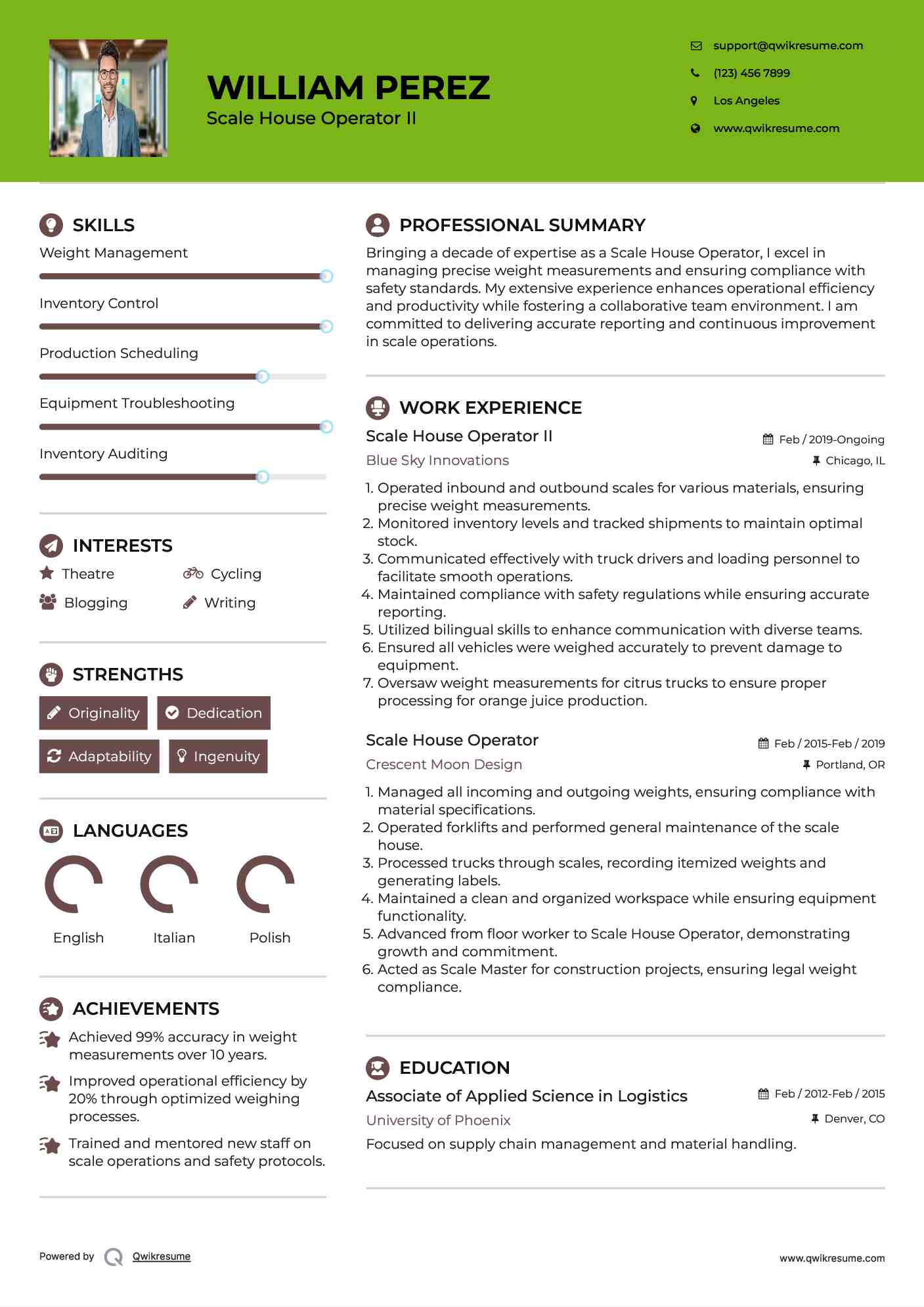 Scale House Operator Resume Samples QwikResume