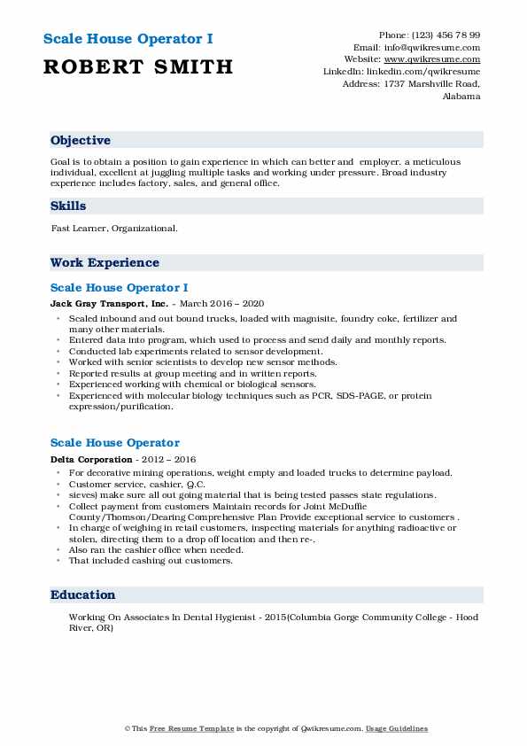 Scale House Operator Resume Samples QwikResume