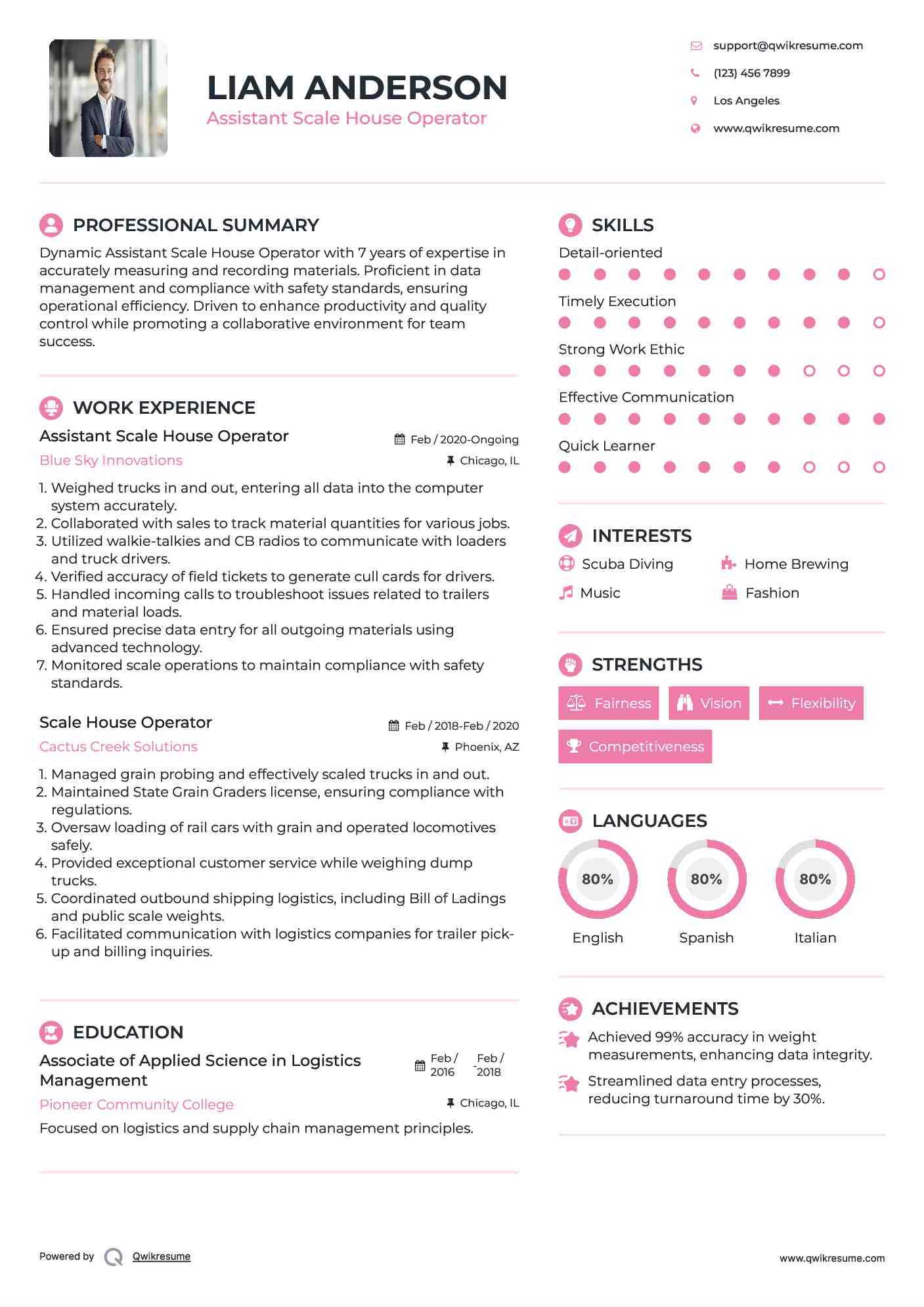 Assistant Scale House Operator Resume Format
