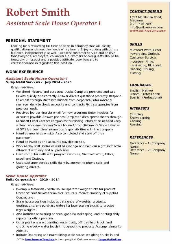Scale House Operator Resume Samples QwikResume