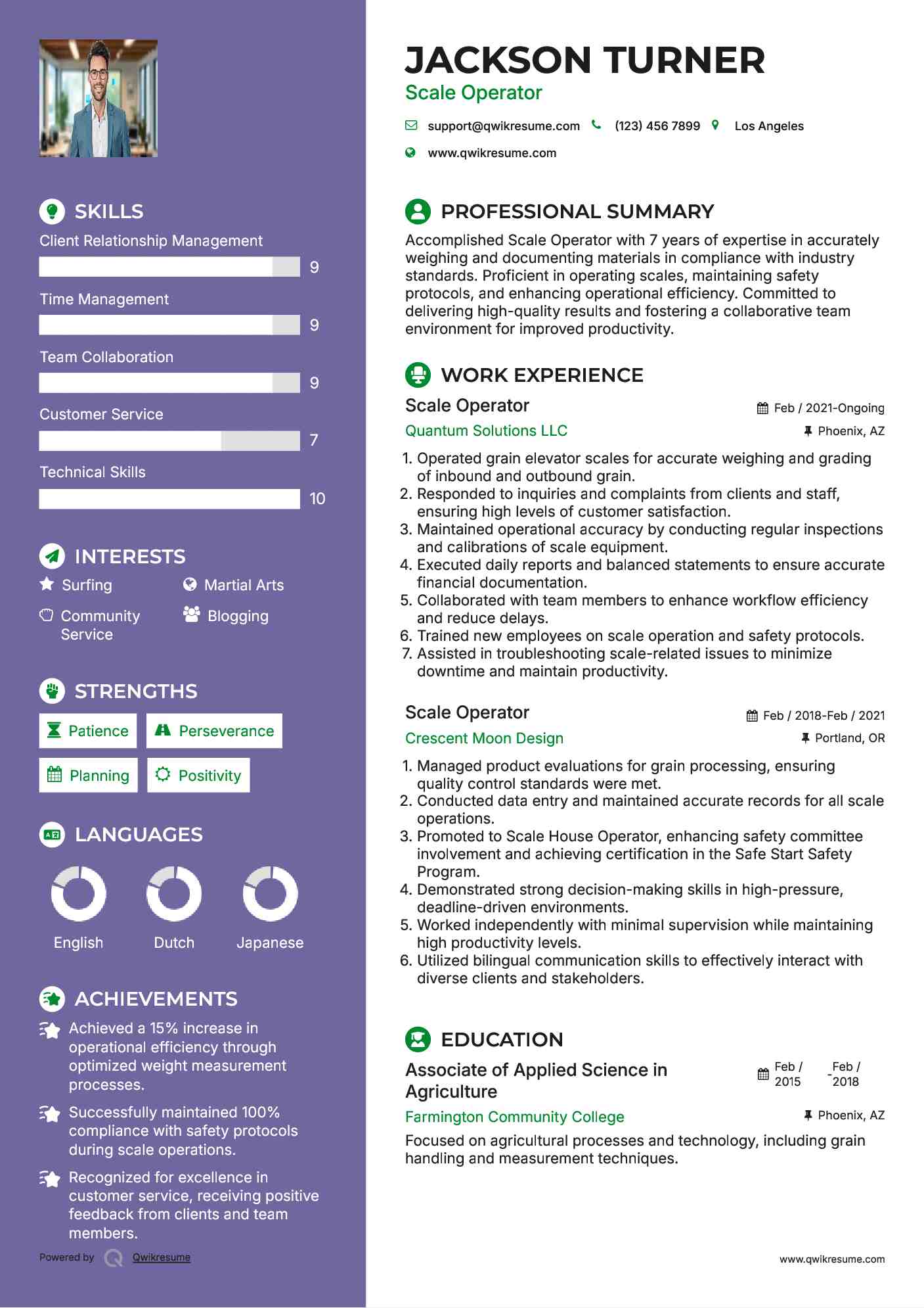 Scale Operator Resume Example