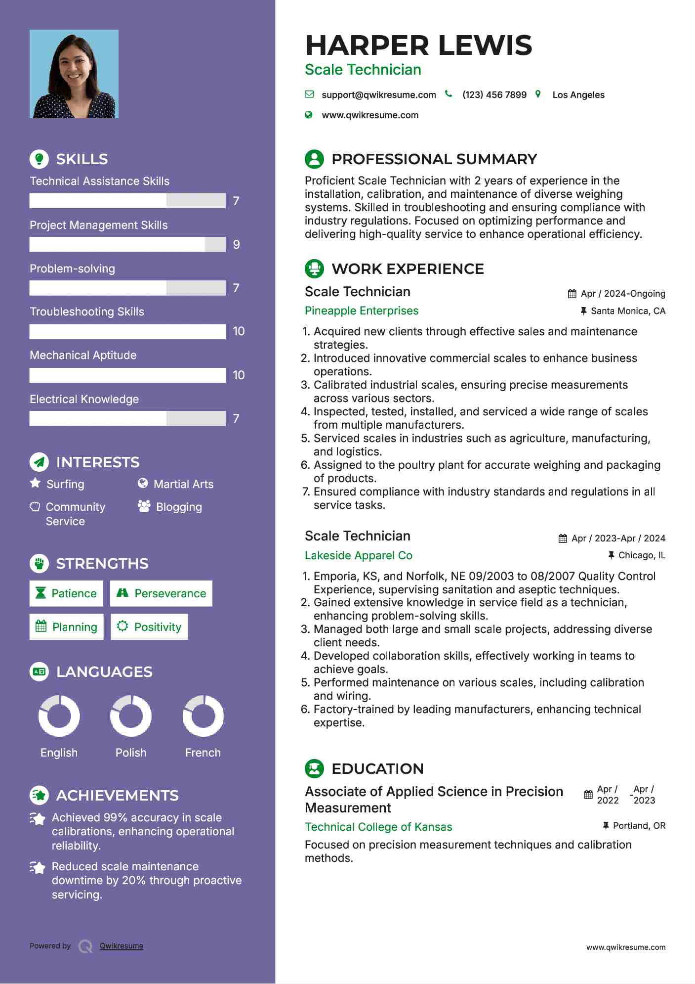 Scale Technician Resume Samples QwikResume