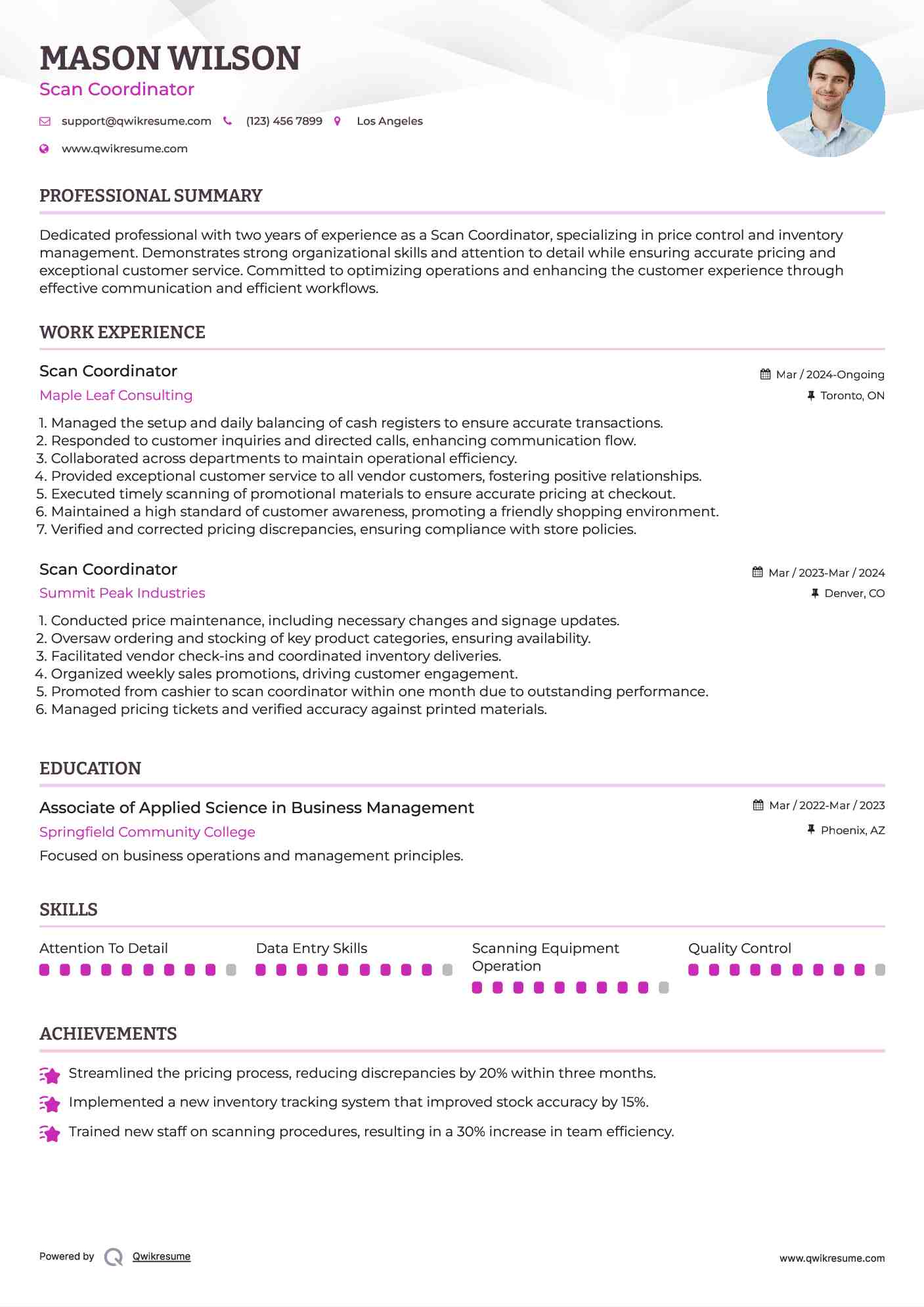 Scan Coordinator Resume Samples QwikResume