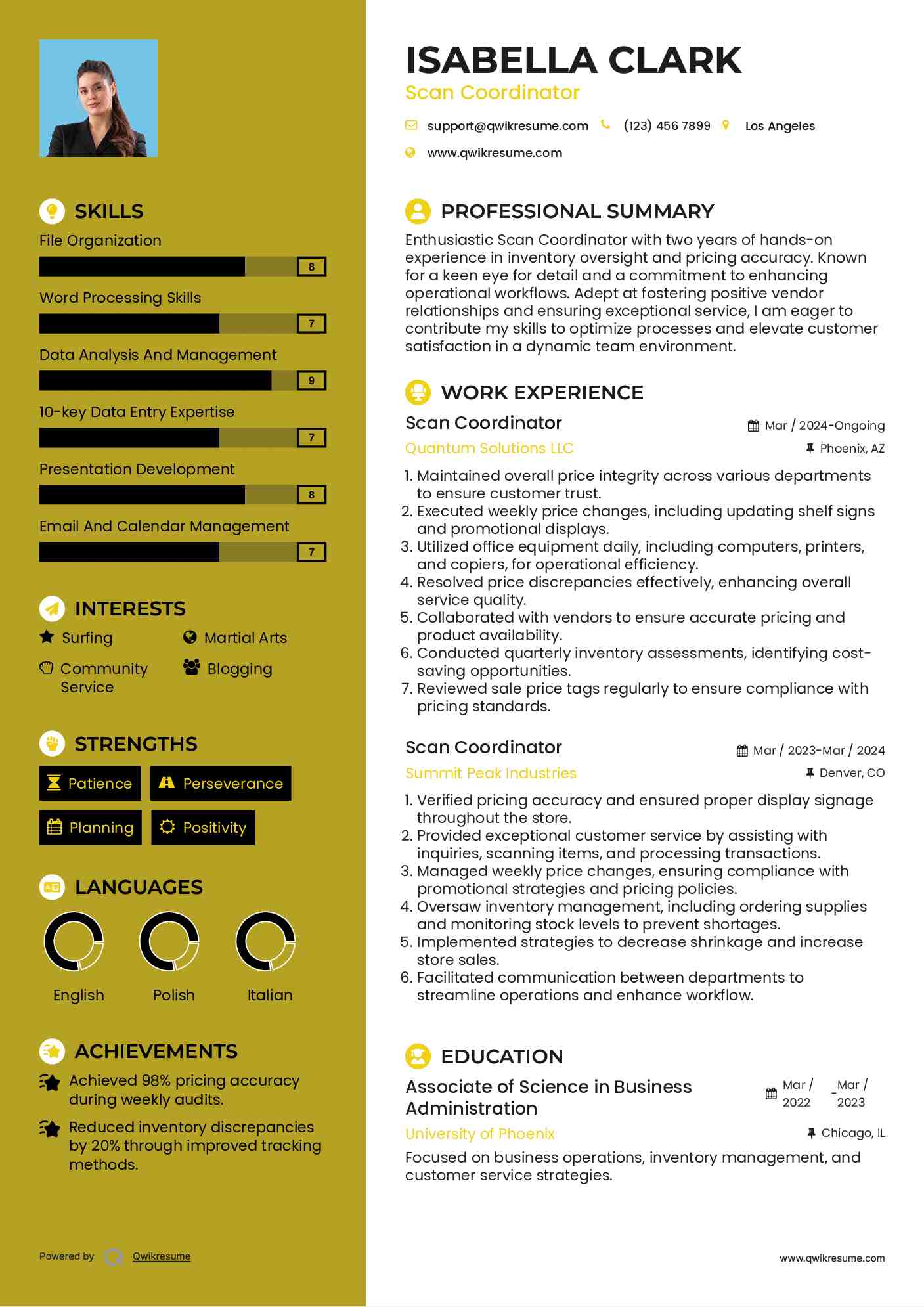 Scan Coordinator Resume Samples QwikResume