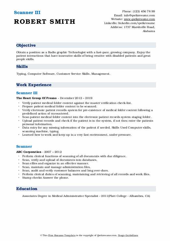 Scanner Resume Samples QwikResume