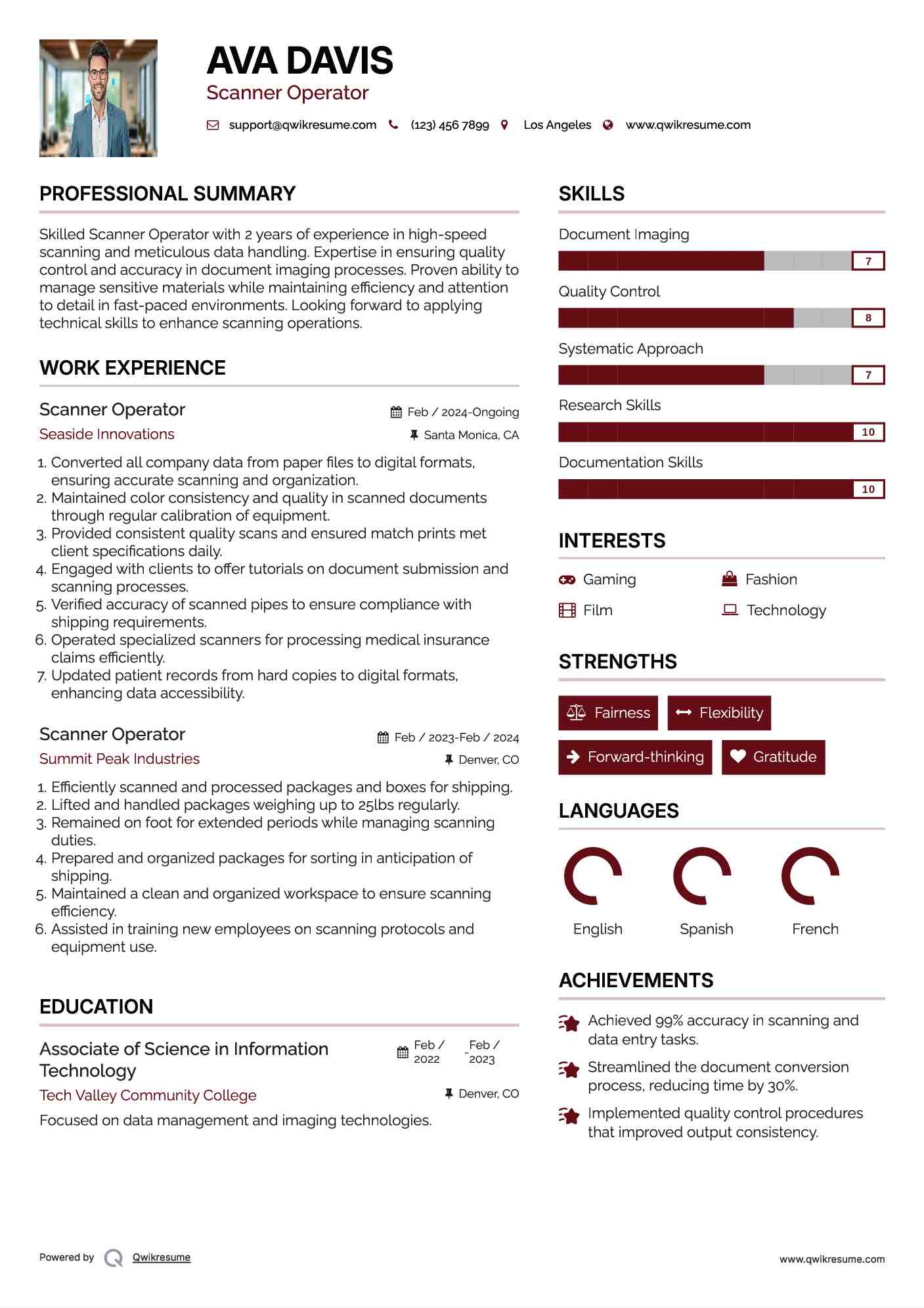 Scanner Operator Resume Samples QwikResume