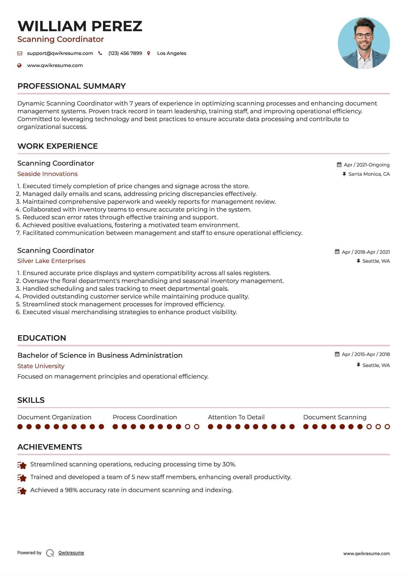 Scanning Coordinator Resume Example