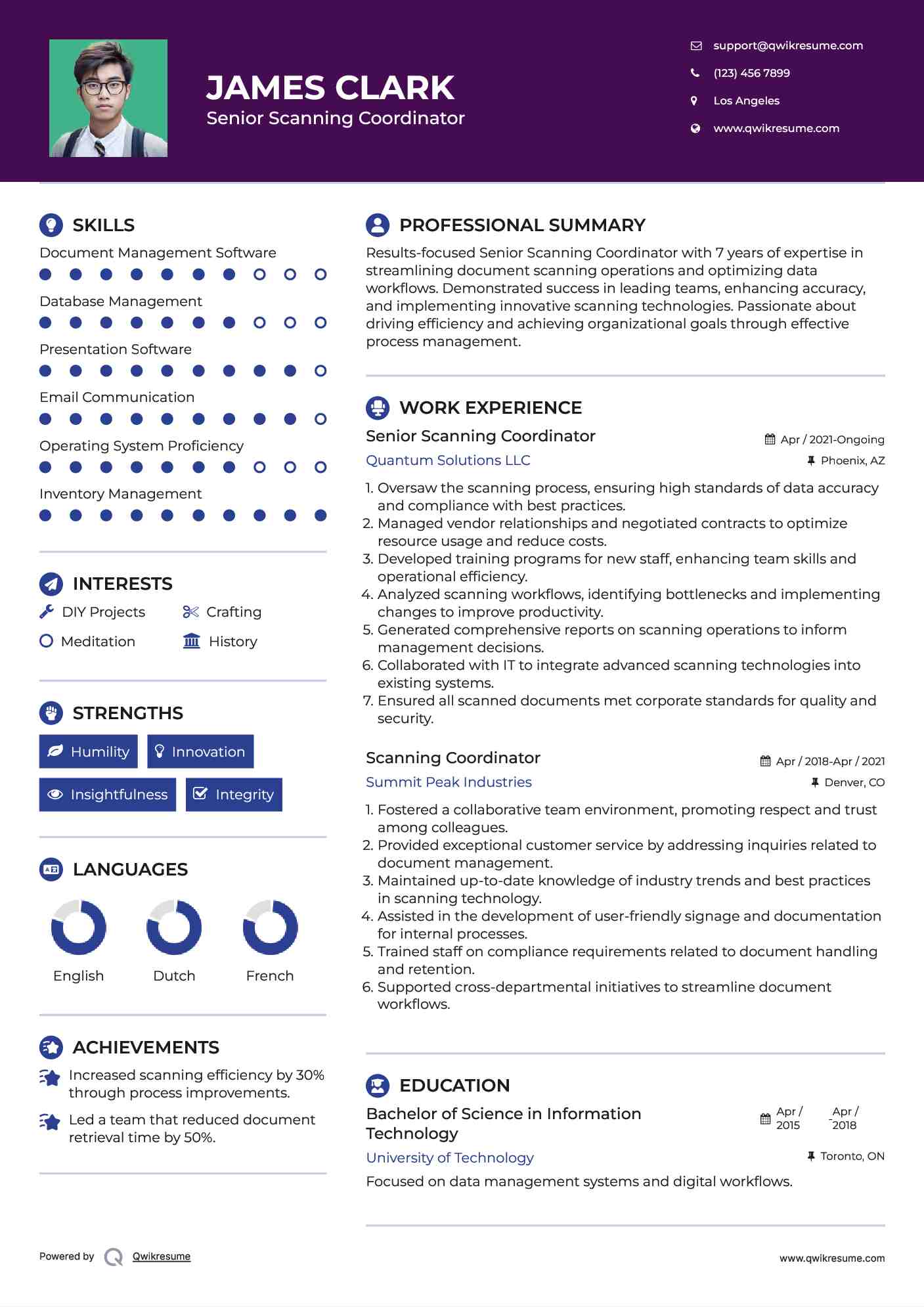 Senior Scanning Coordinator Resume Model
