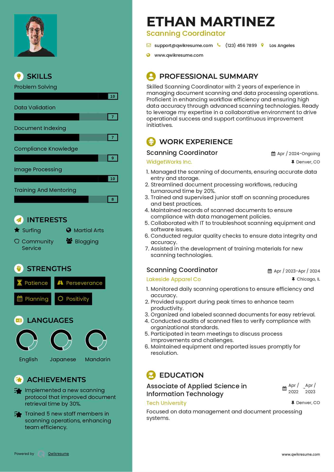 Scanning Coordinator Resume Sample