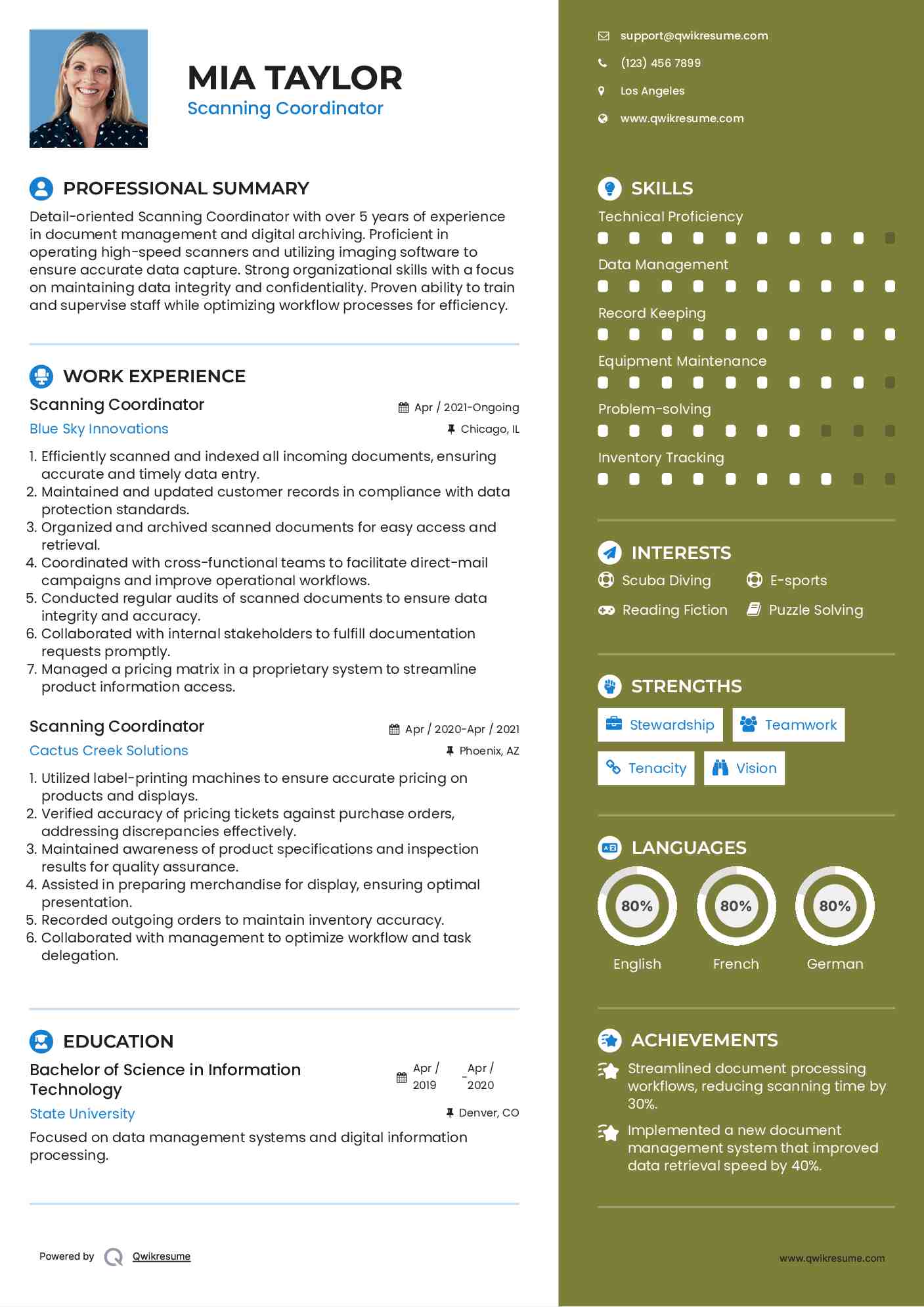 Scanning Coordinator Resume Template