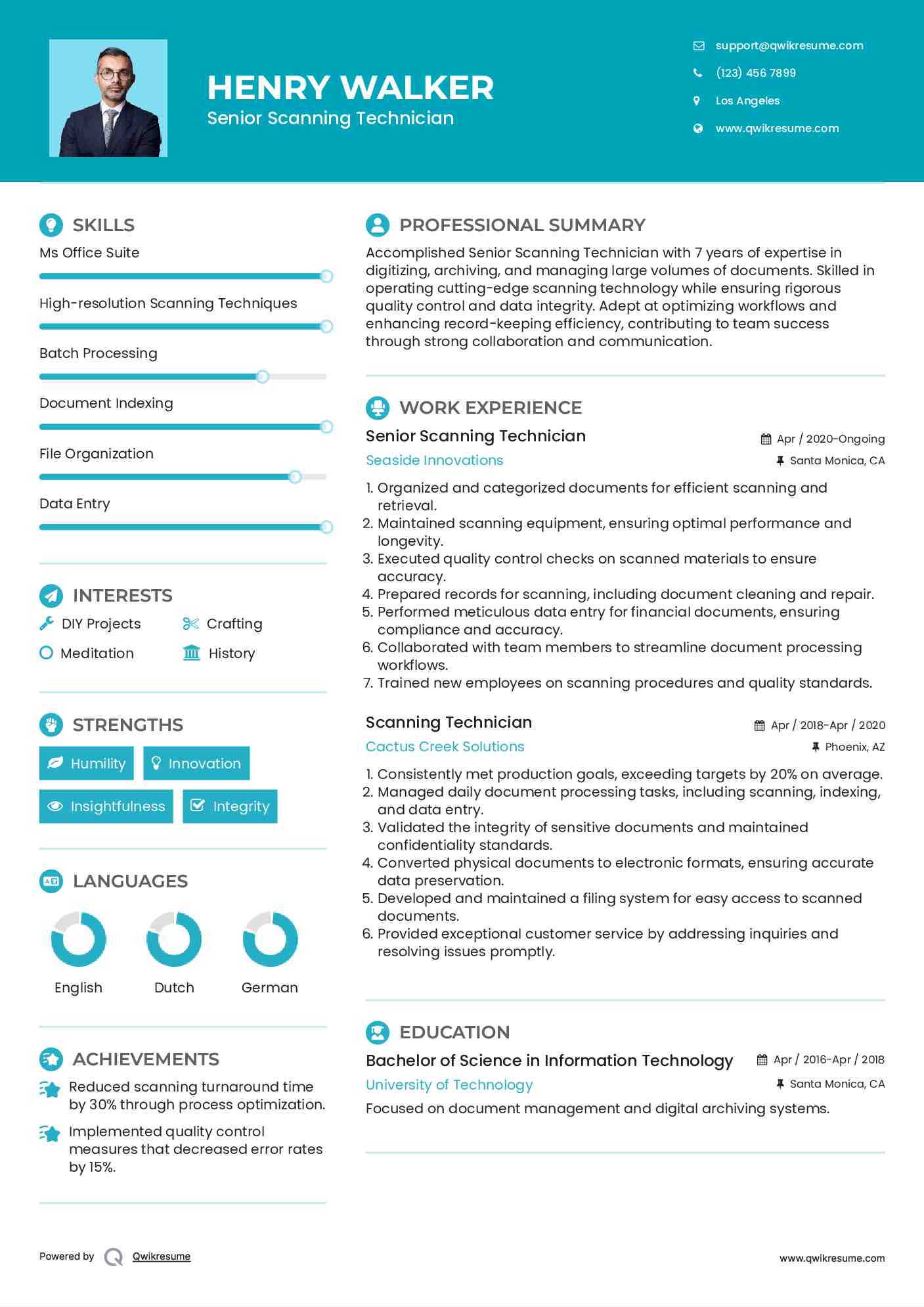 Senior Scanning Technician Resume Model