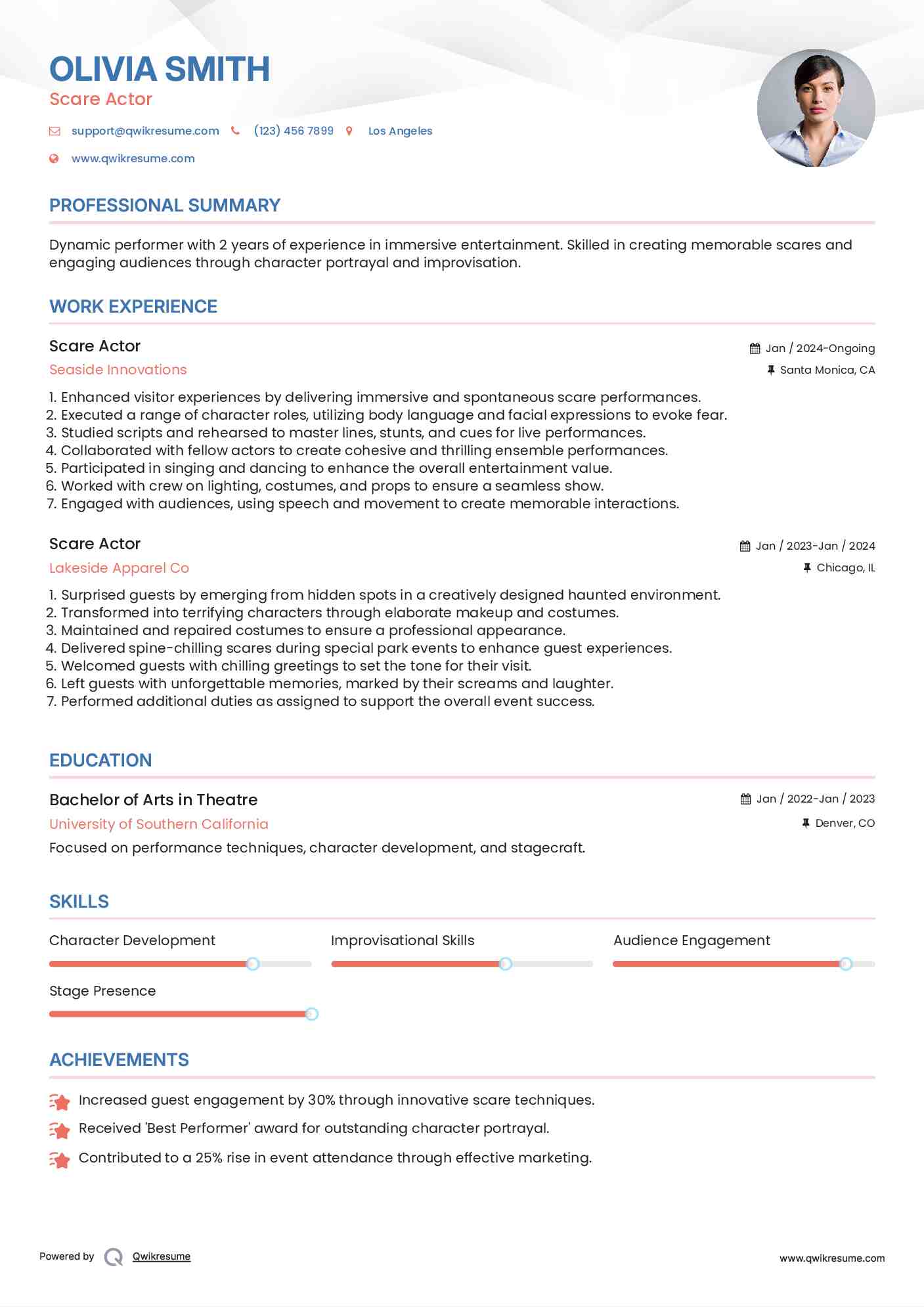 Scare Actor Resume Format