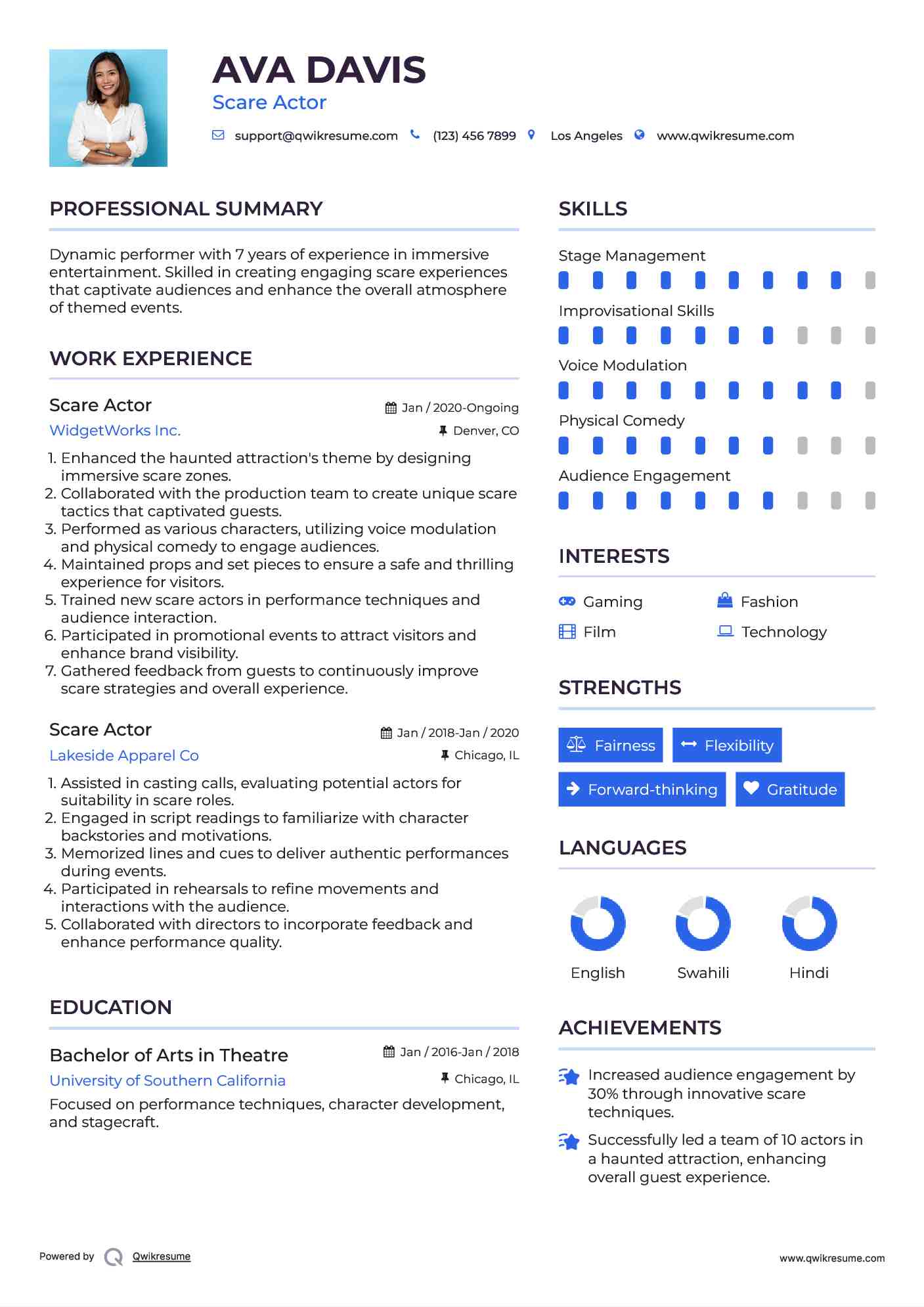 Scare Actor Resume Sample