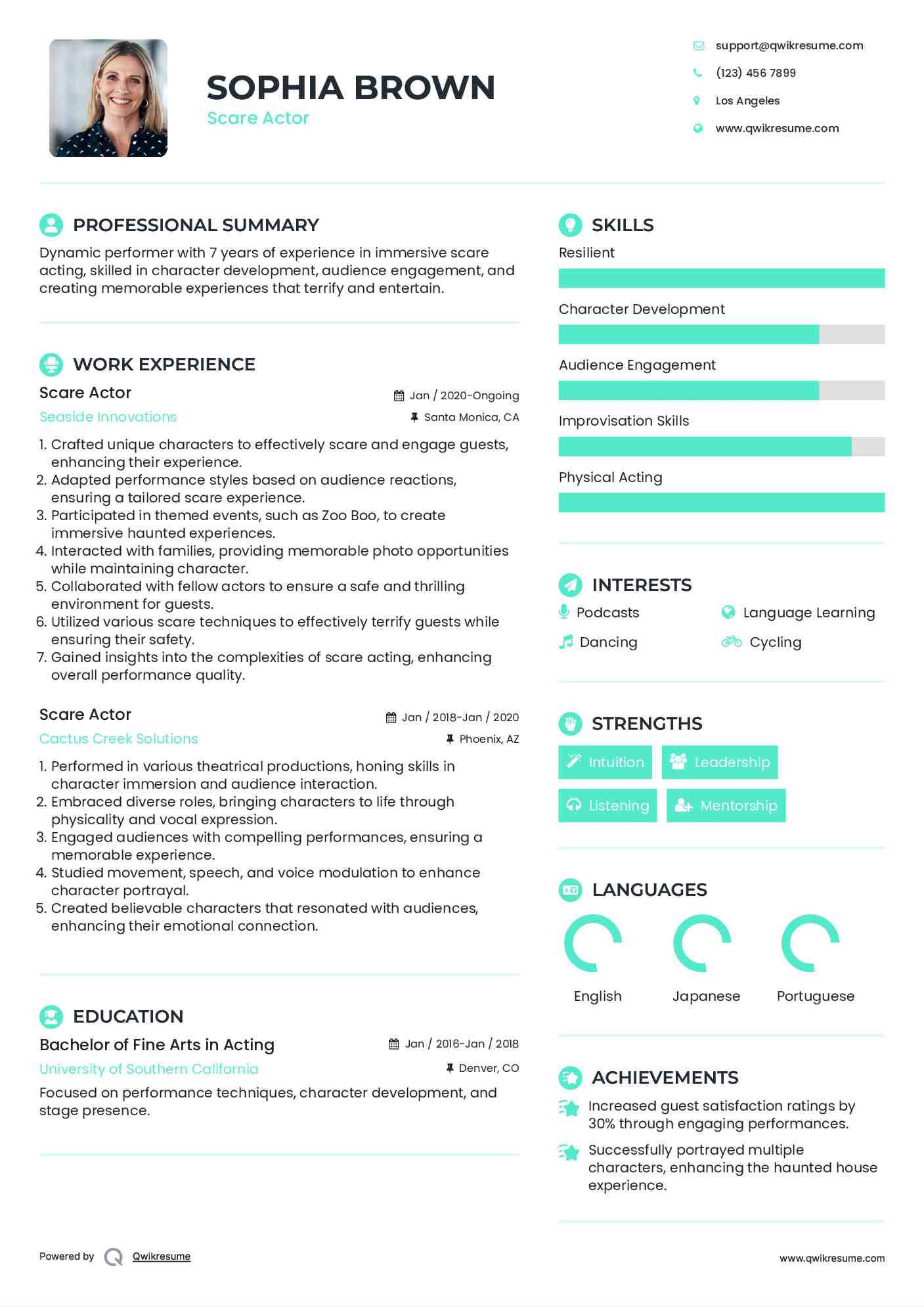 Scare Actor Resume Model