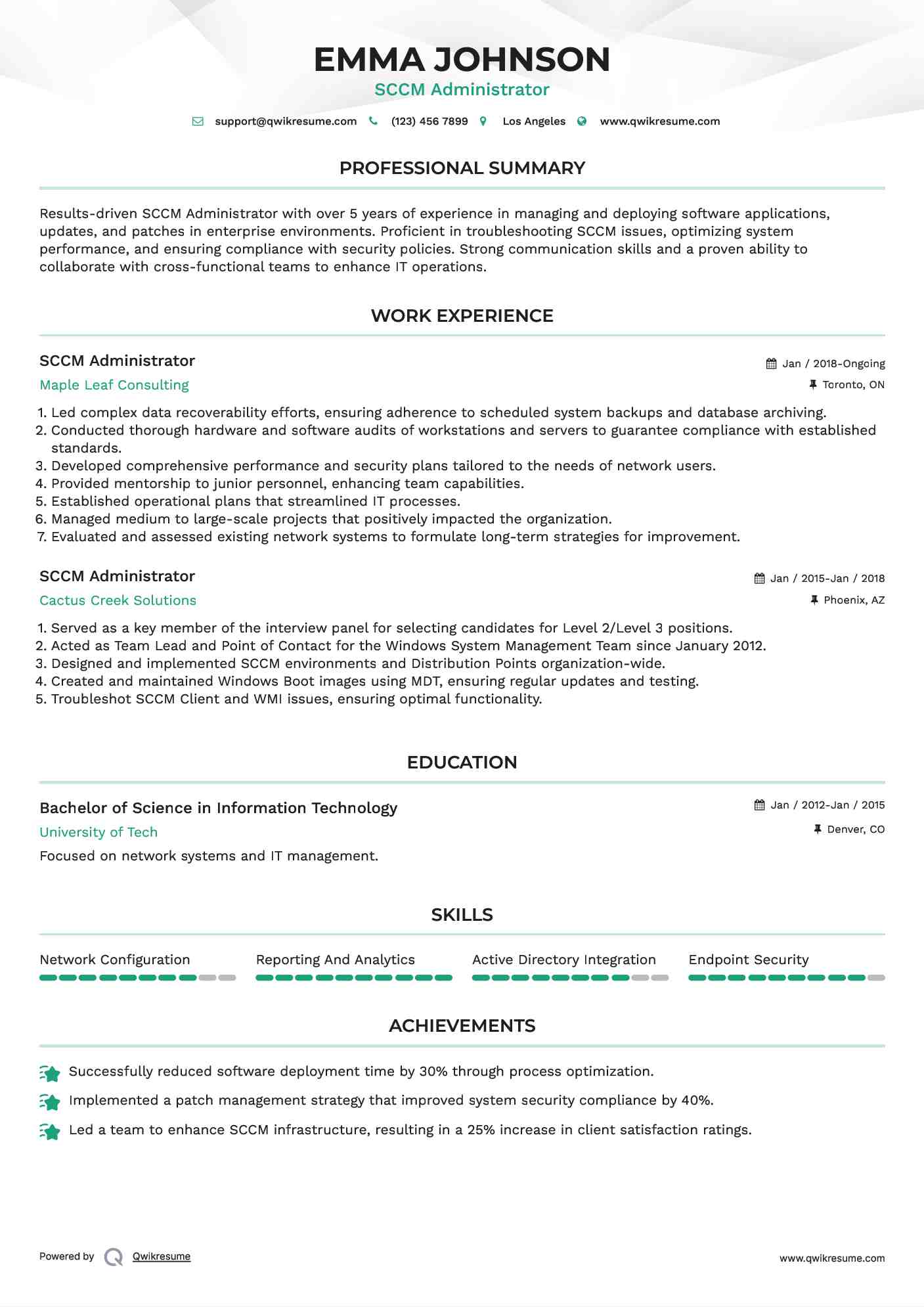 SCCM Administrator Resume Format