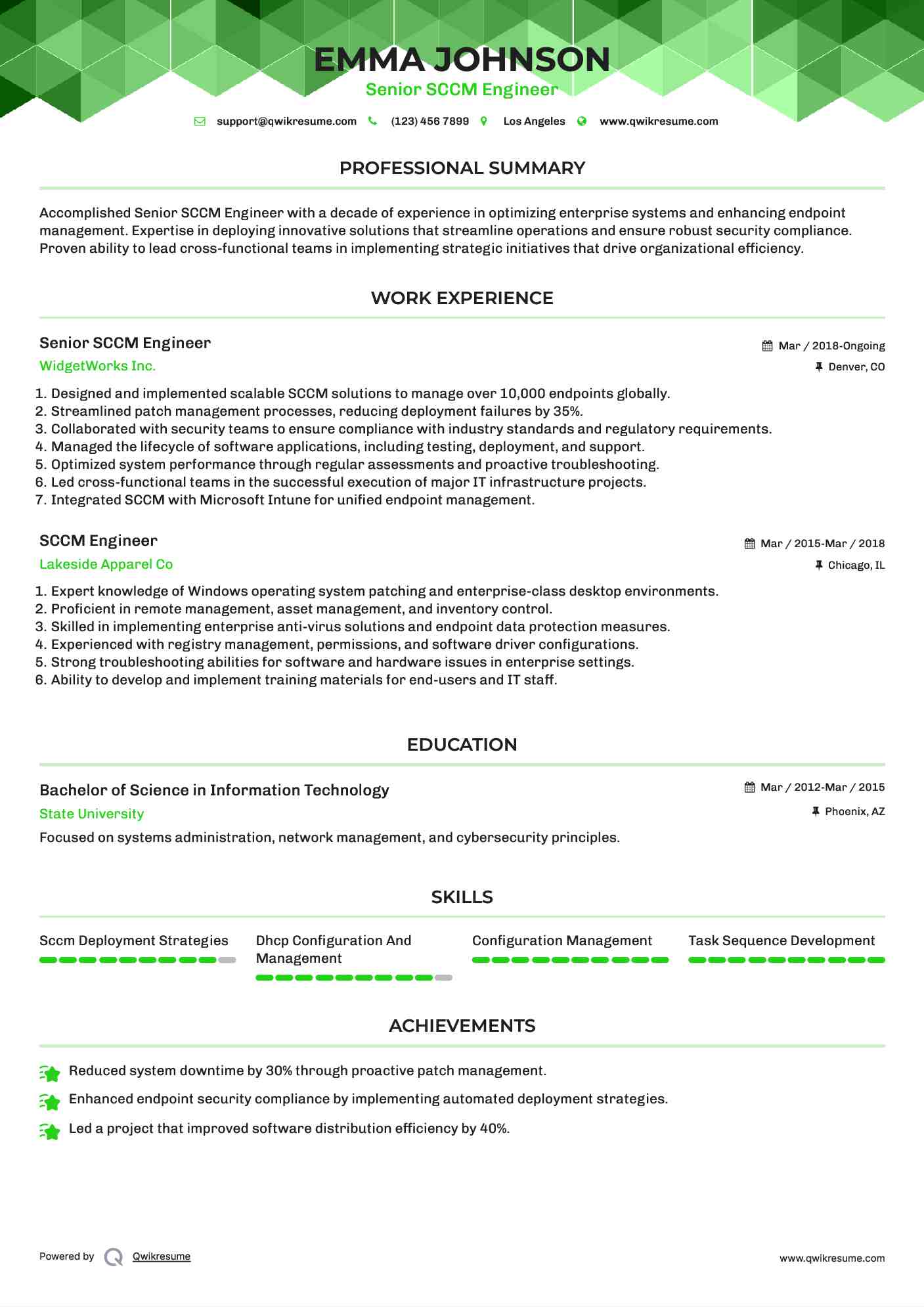Senior SCCM Engineer Resume Model