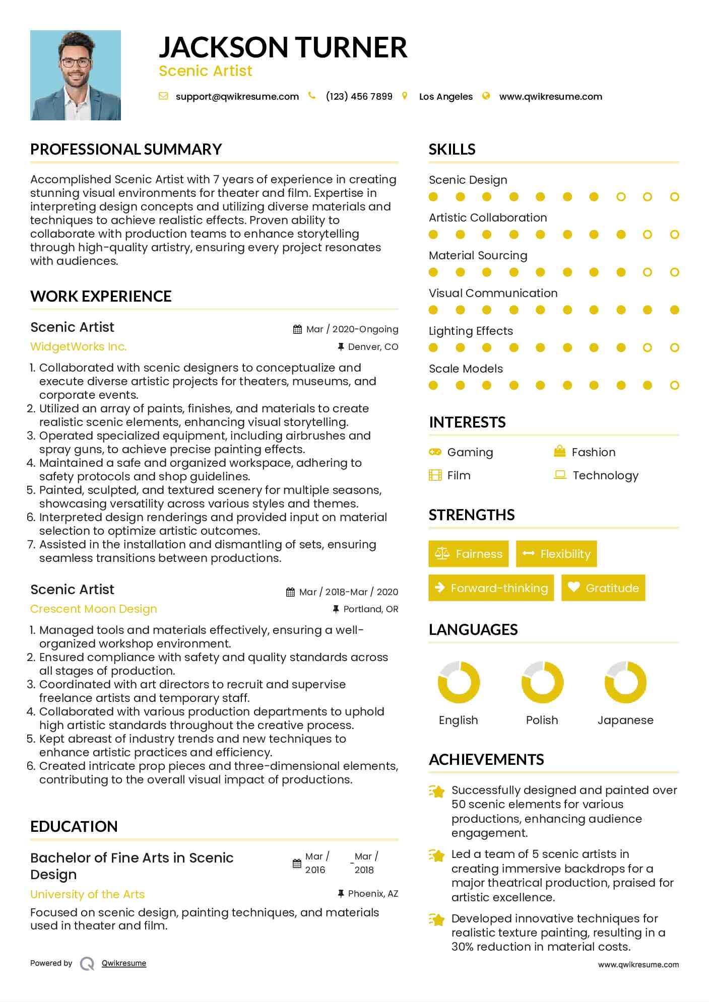 Scenic Artist Resume Sample