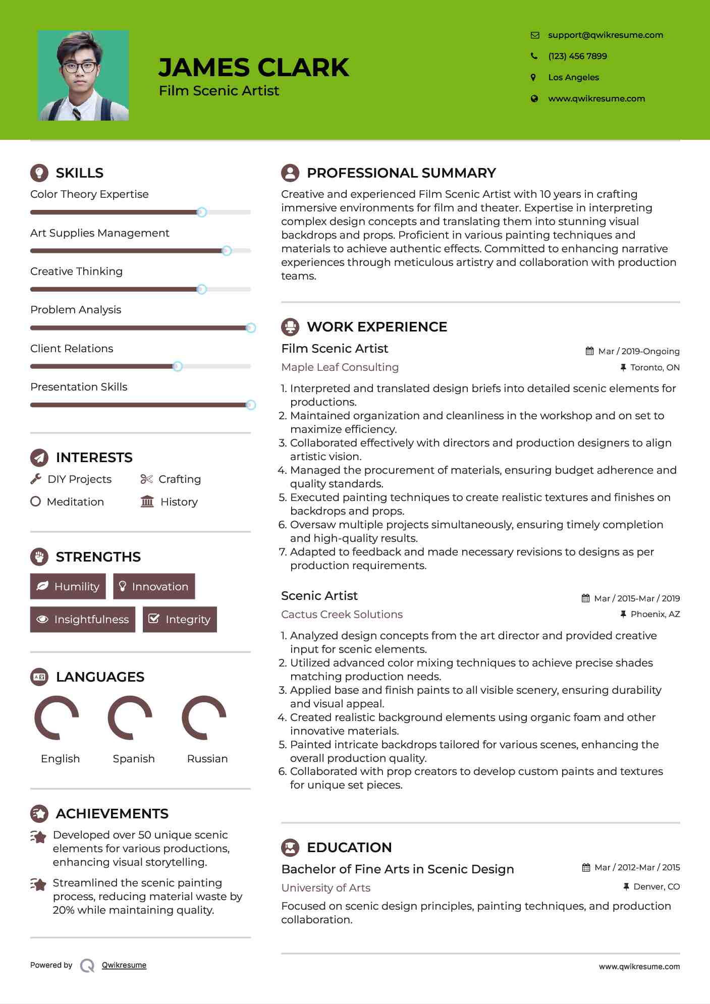 Film Scenic Artist Resume Model