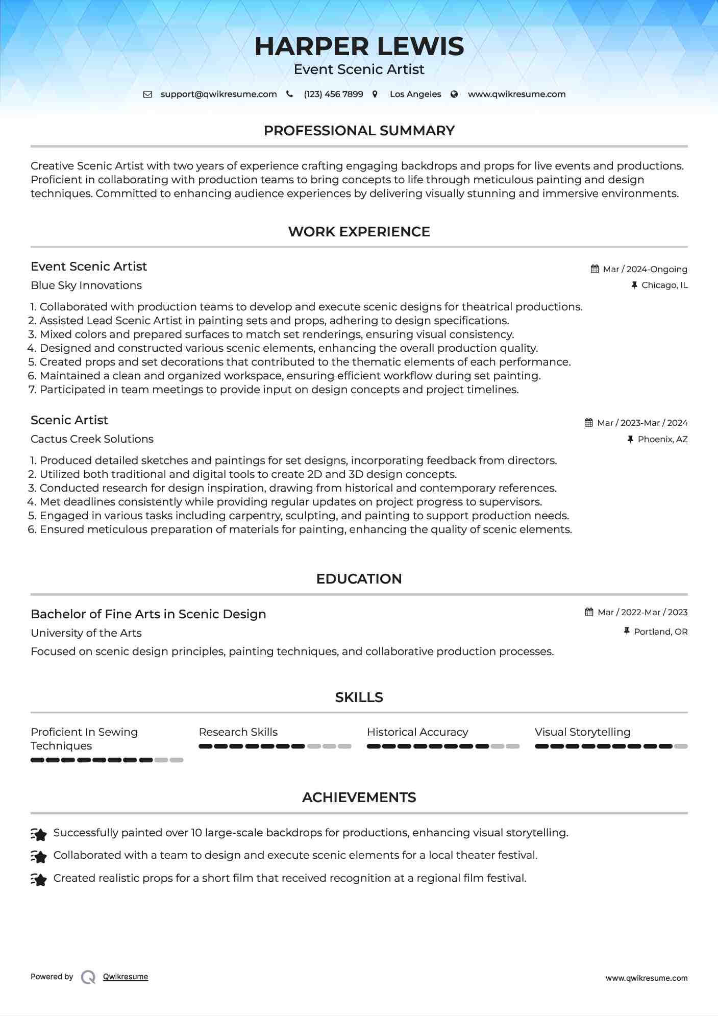 Event Scenic Artist Resume Example