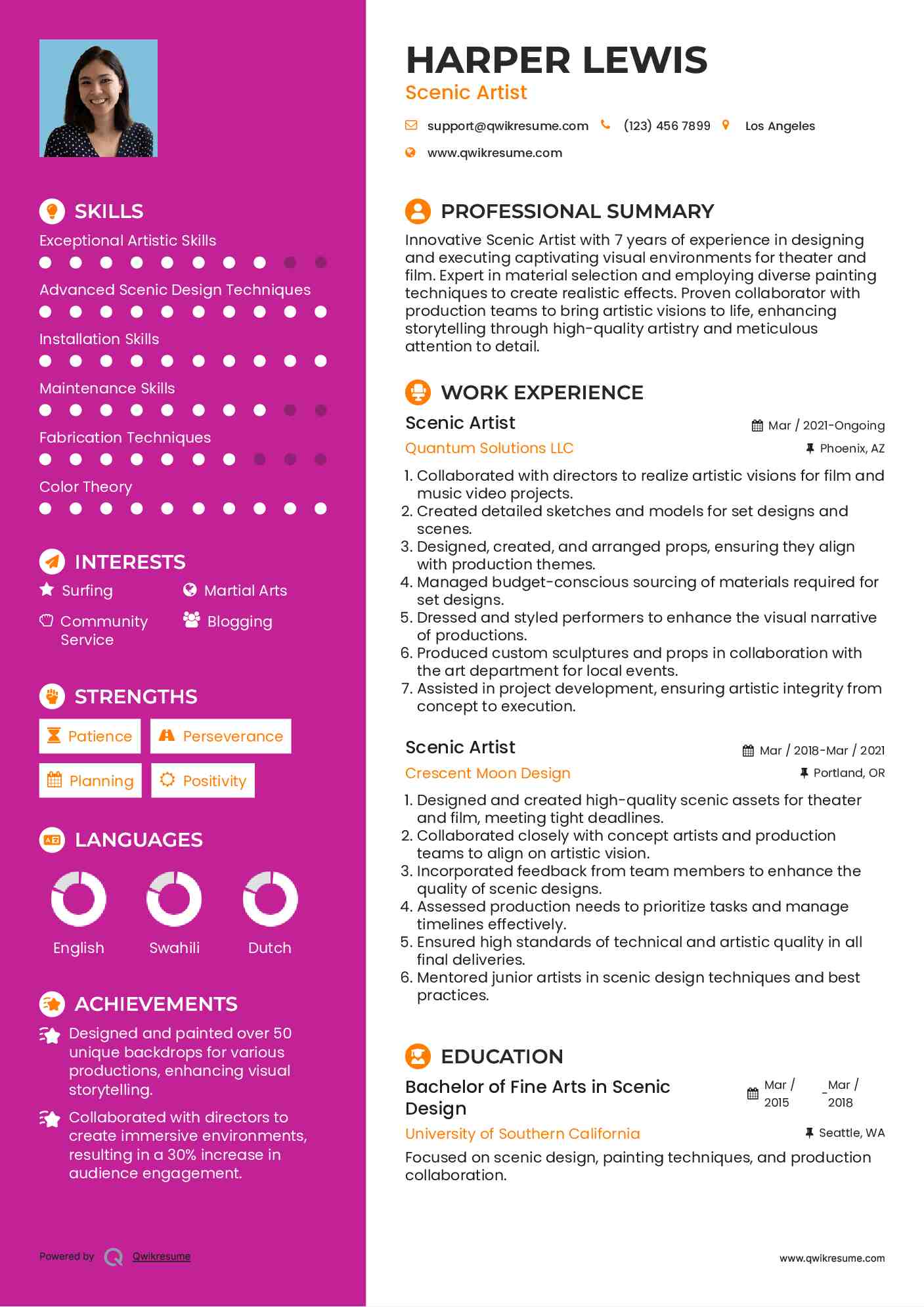 Scenic Artist Resume Sample