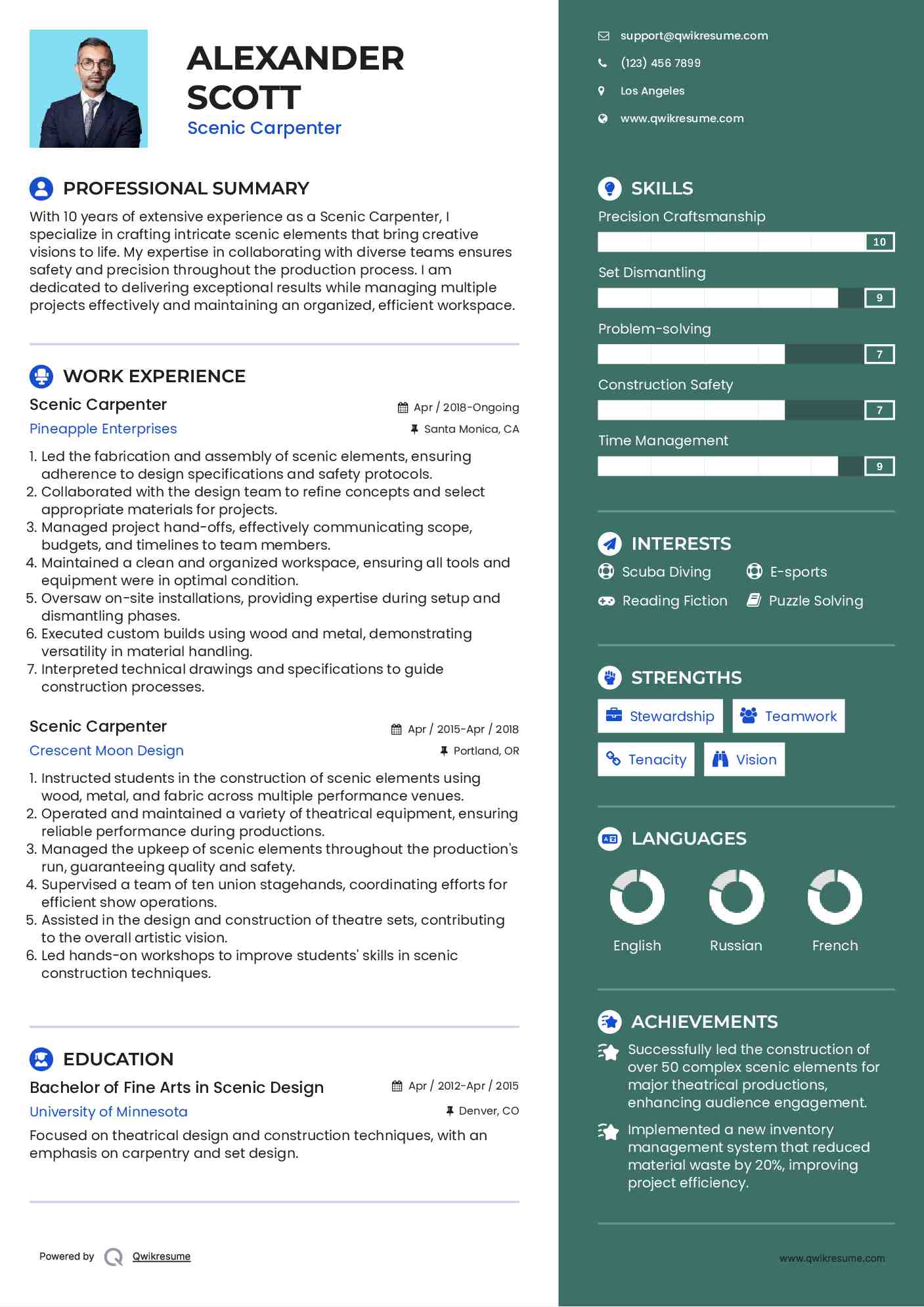 Scenic Carpenter Resume Sample