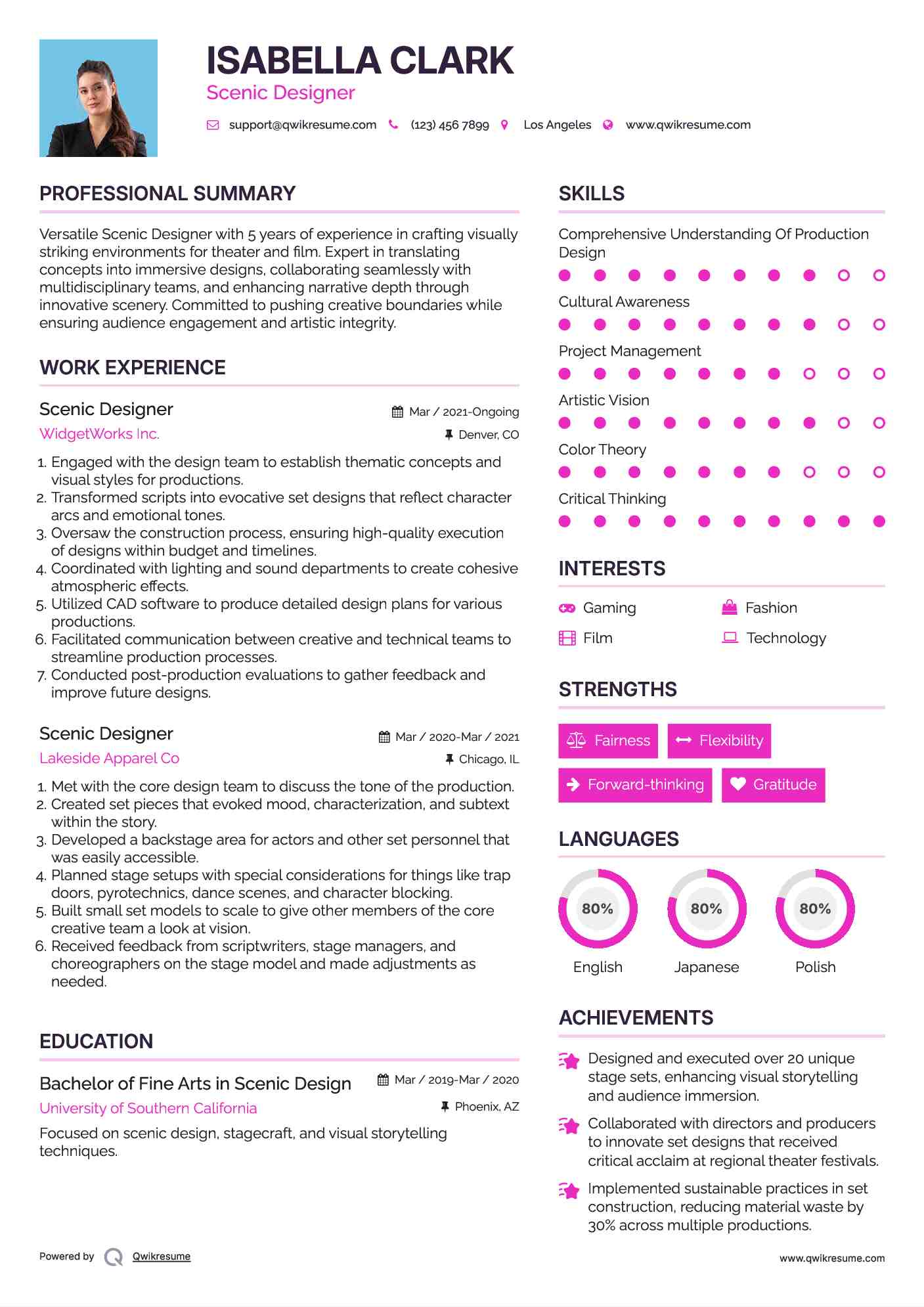 Scenic Designer Resume Format