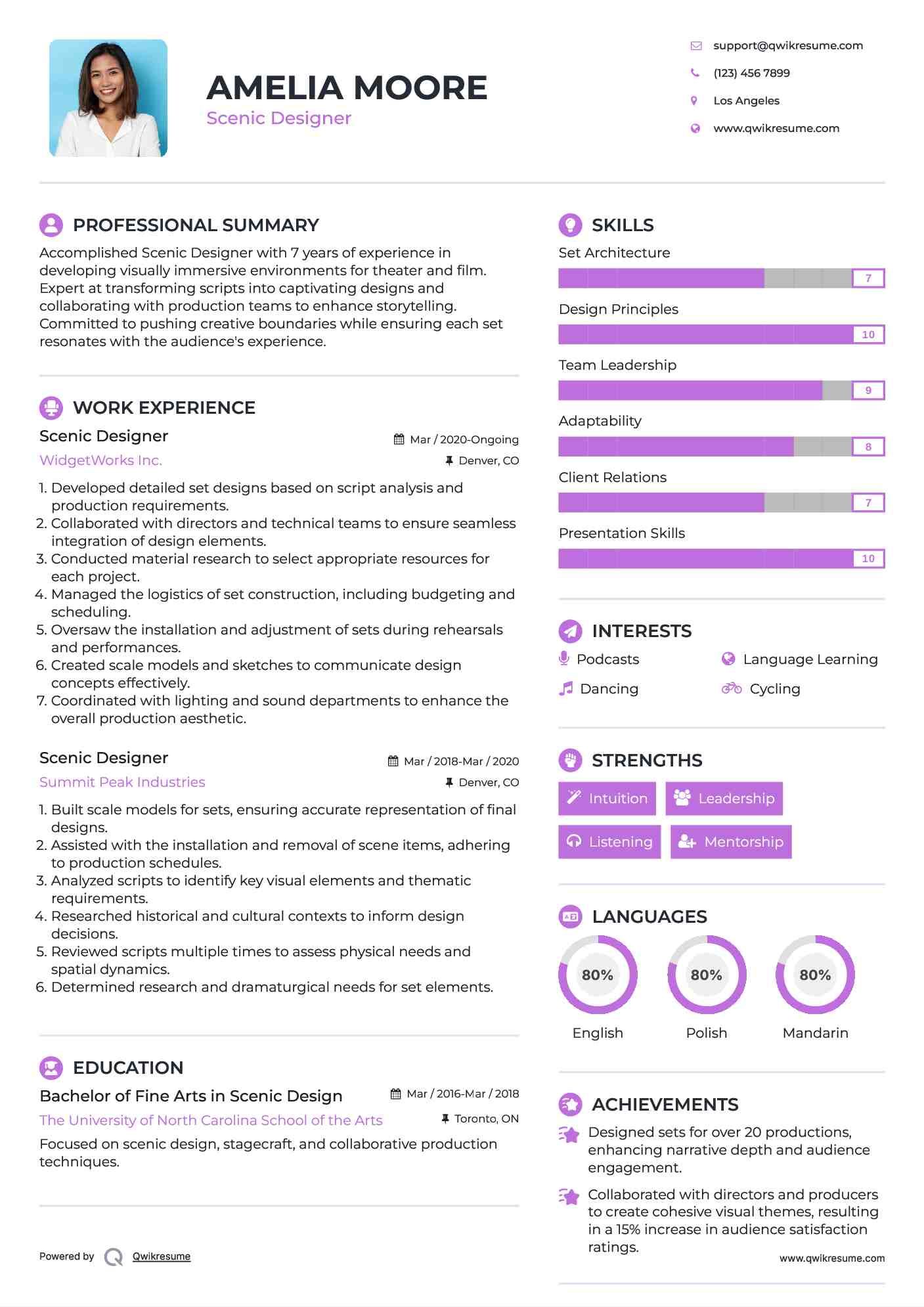 Scenic Designer Resume Model