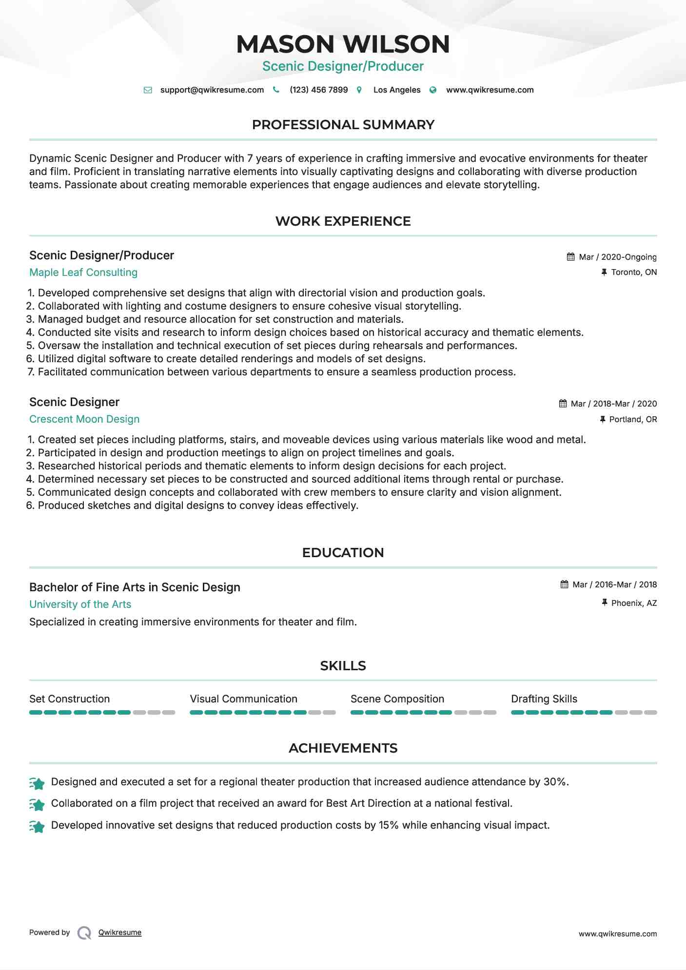 Scenic Designer/Producer
 Resume Sample