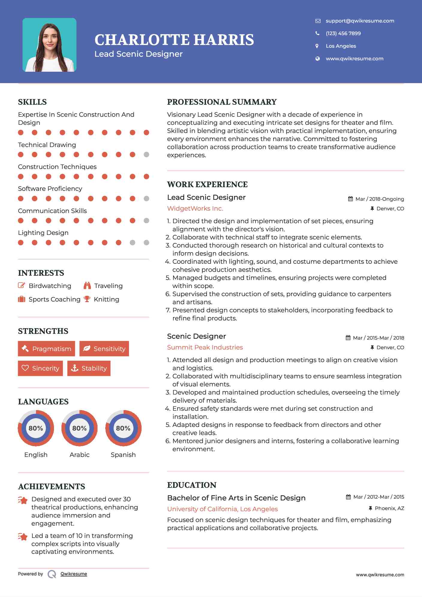 Lead Scenic Designer Resume Sample